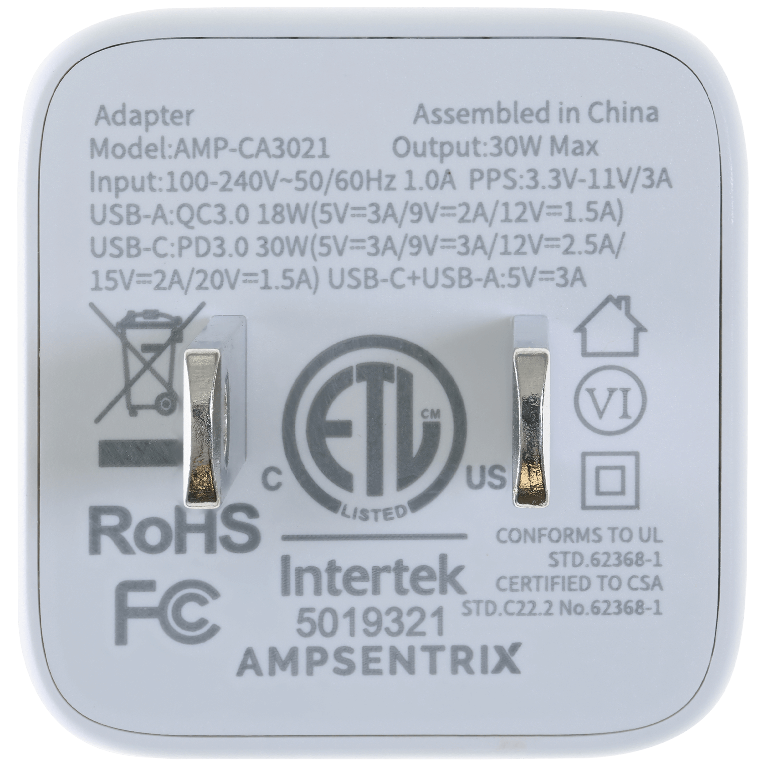 AmpSentrix Pro 30W 2-in-1 USB-C / USB-A GaN Wall Adapter (Pink)