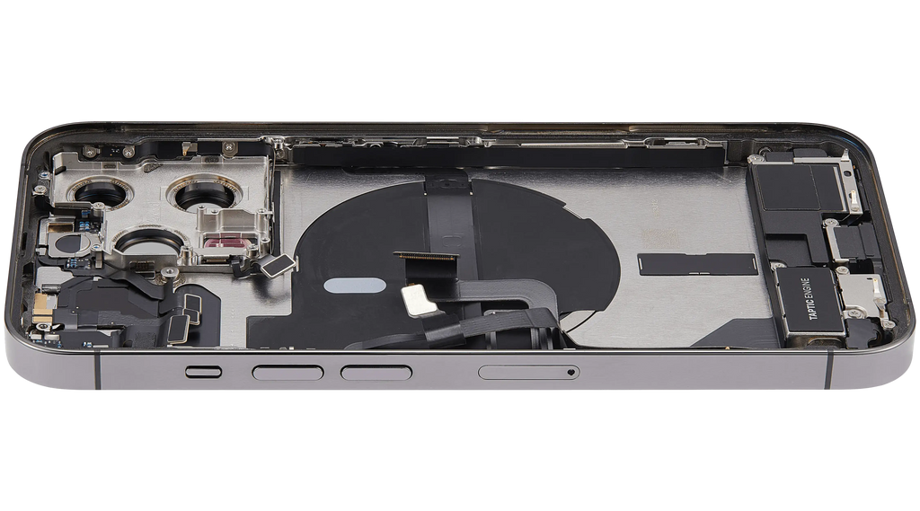 Backcover/Rahmen mit Ladebuchse Flex & Small Parts für iPhone 13 Pro (EU / Global Version) (gebrauchter OEM-Ausbau, Qualität B) (Graphite)