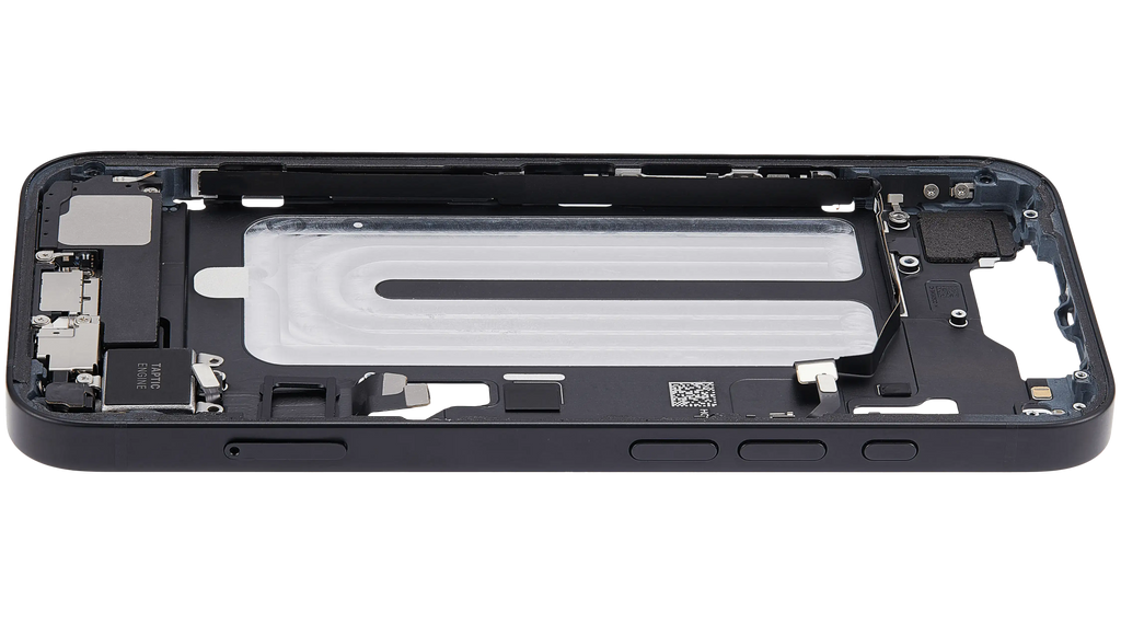 Midframe/Rahmen mit Ladebuchse Flex & Small Parts für iPhone 16e (EU / Global Version) (gebrauchter OEM-Ausbau, Qualität A) (Schwarz)