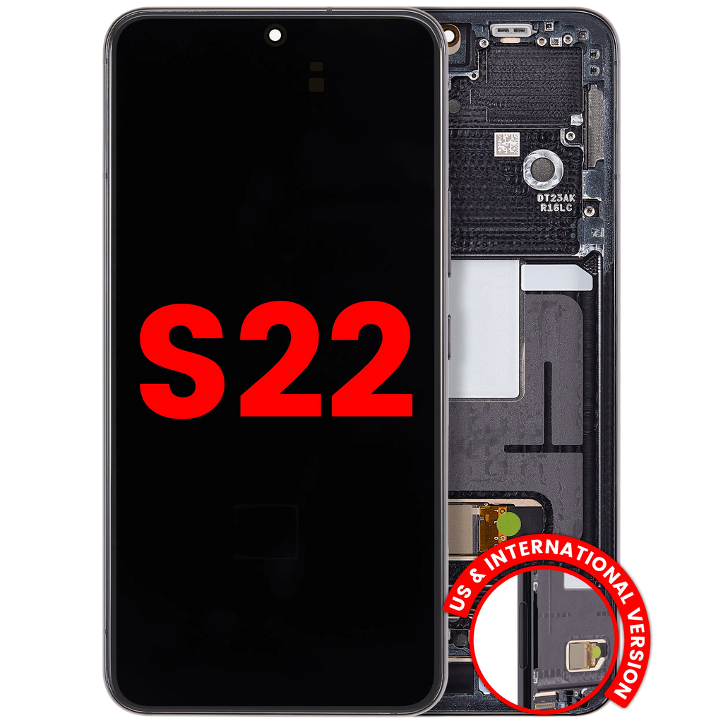 OLED-Display mit Rahmen für Samsung Galaxy S22 5G (US & International) (Aftermarket Plus) (Phantom Black)
