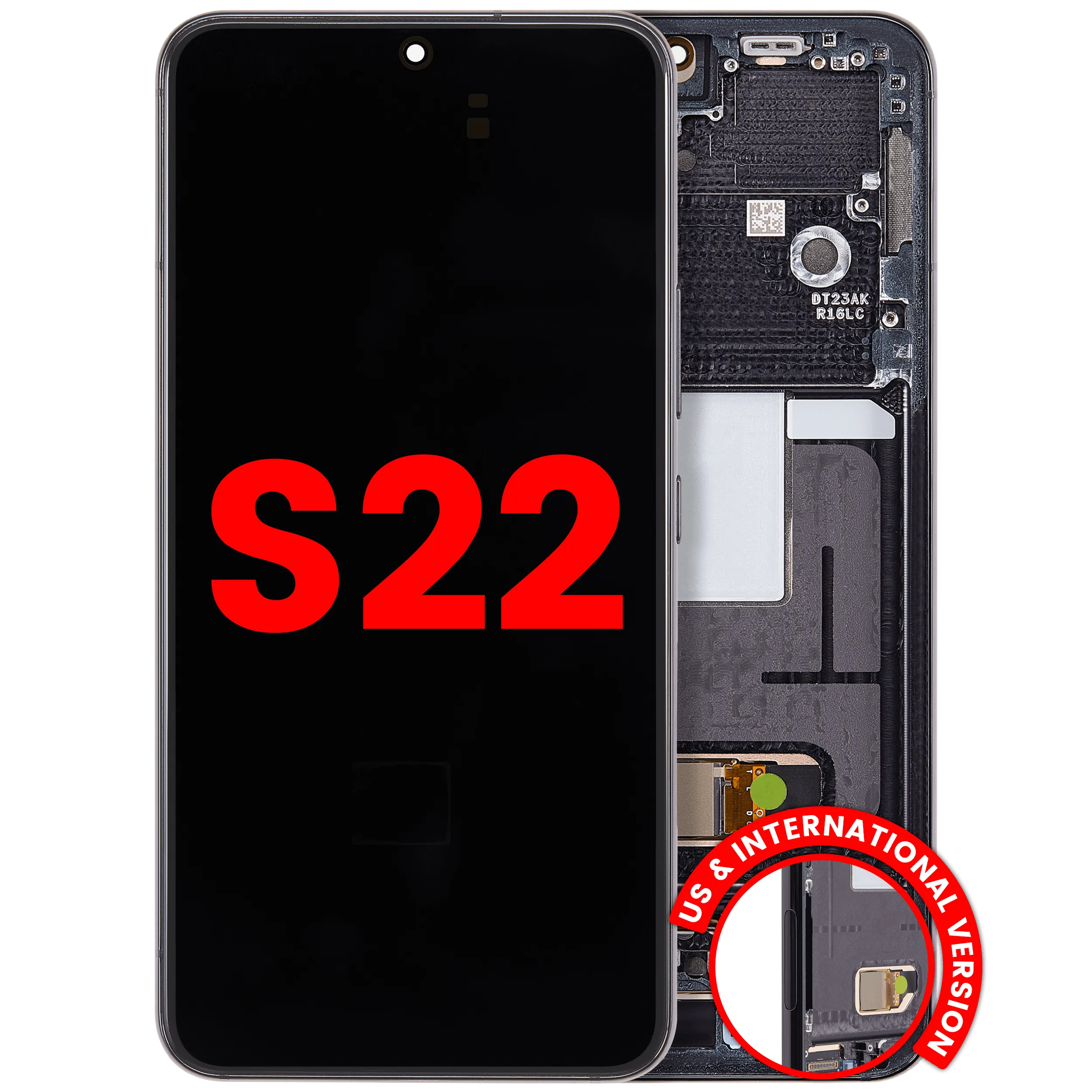 OLED-Display mit Rahmen für Samsung Galaxy S22 5G (US & International) (Aftermarket Plus) (Phantom Black)