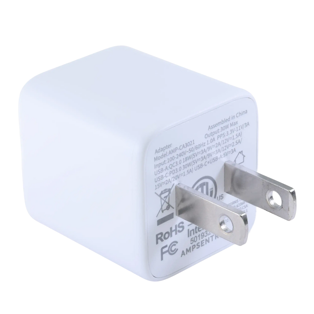 AmpSentrix Pro 30W 2-in-1 USB-C / USB-A GaN Wall Adapter (Pink)
