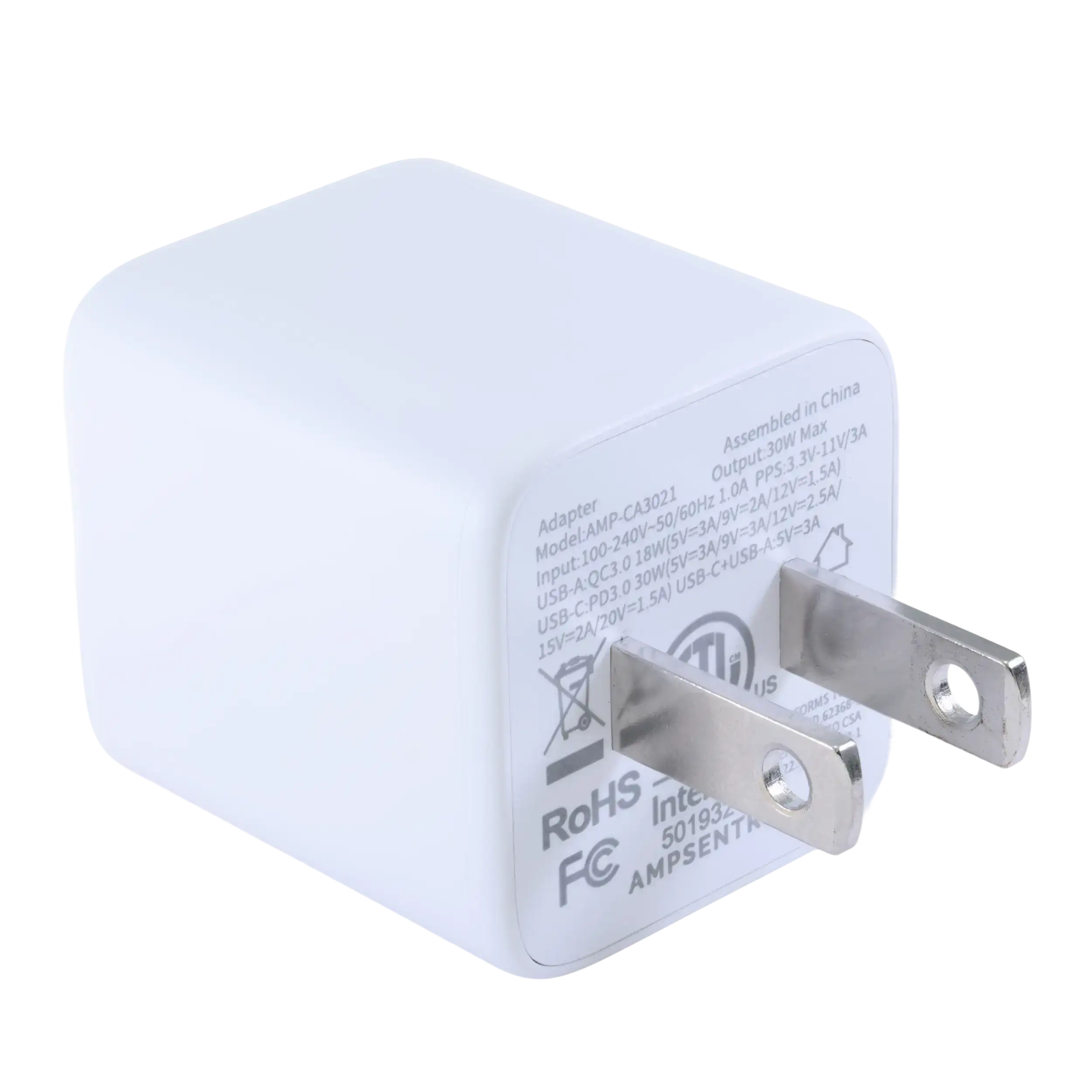 AmpSentrix Pro 30W 2-in-1 USB-C / USB-A GaN Wall Adapter (Pink)