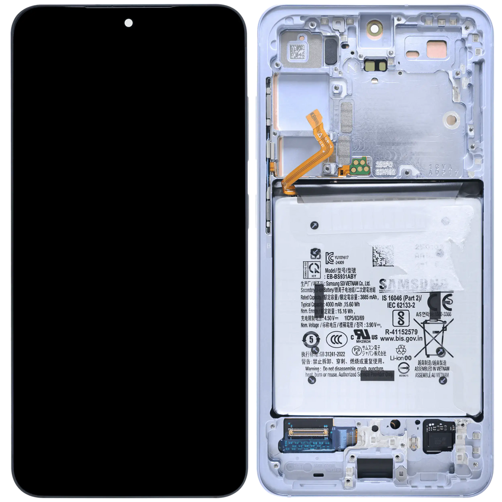 OLED-Display mit Rahmen für Samsung Galaxy S25 5G (US & Internationale Version) (gebrauchter OEM-Ausbau, Qualität A) (Icy Blue)