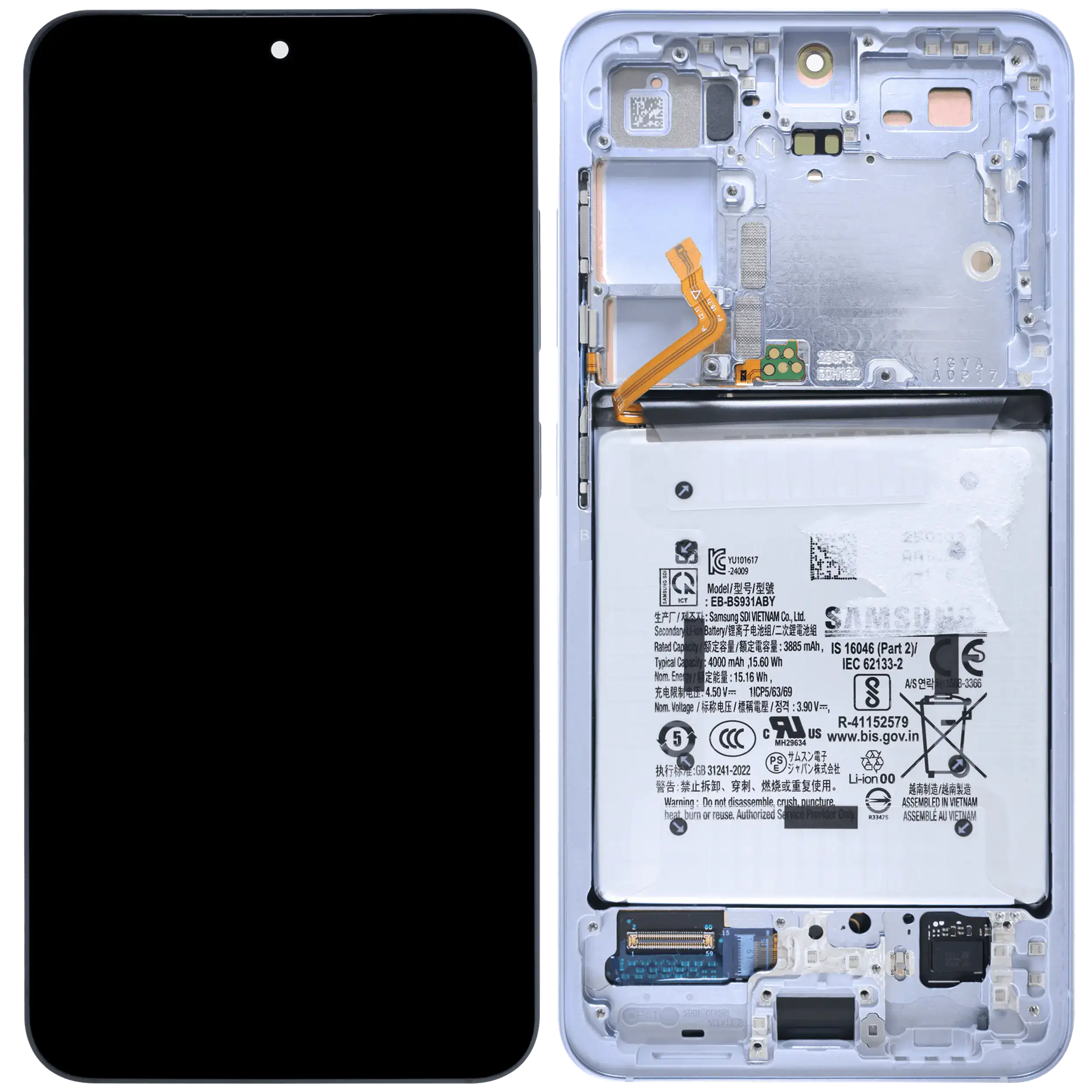 OLED-Display mit Rahmen für Samsung Galaxy S25 5G (US & Internationale Version) (gebrauchter OEM-Ausbau, Qualität A) (Icy Blue)