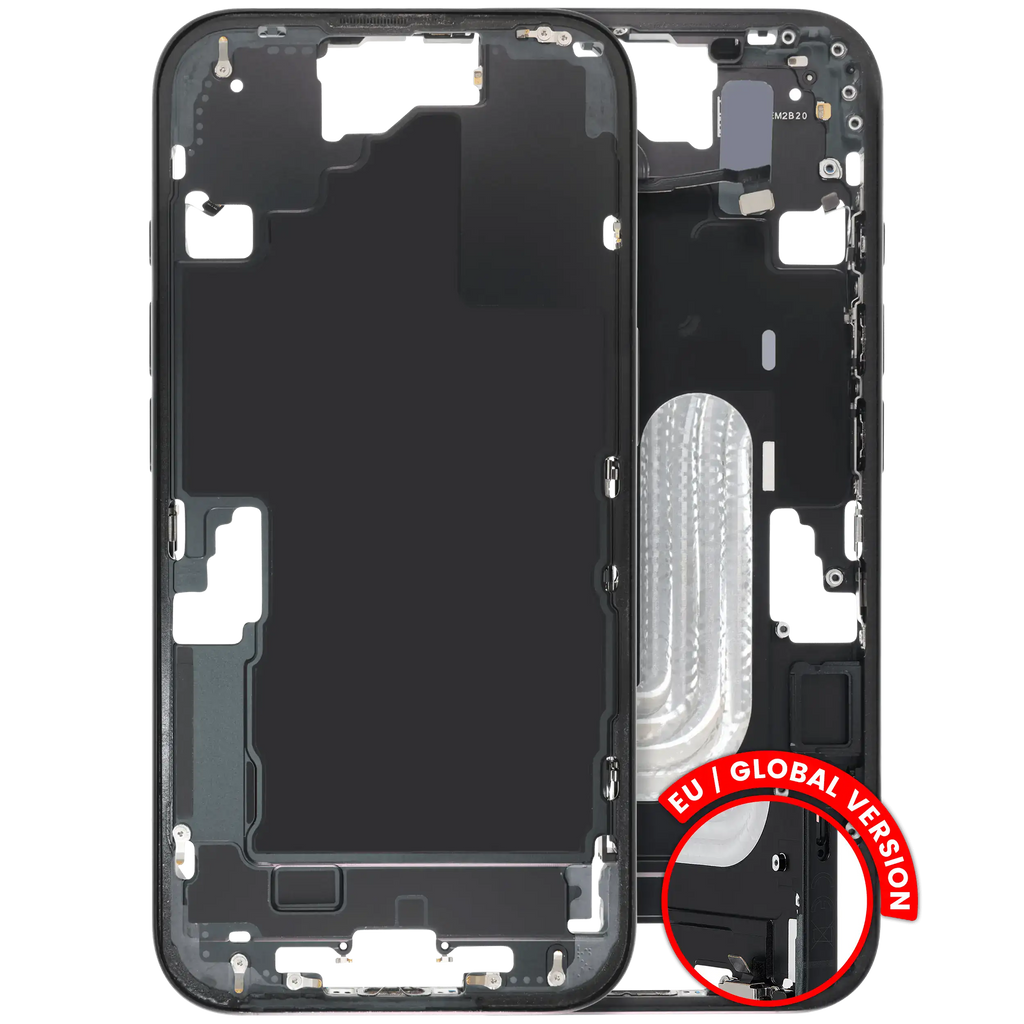 Midframe/Rahmen mit Small Parts für iPhone 16 (EU / Global Version) (gebrauchter OEM-Ausbau, Qualität B) (Schwarz)