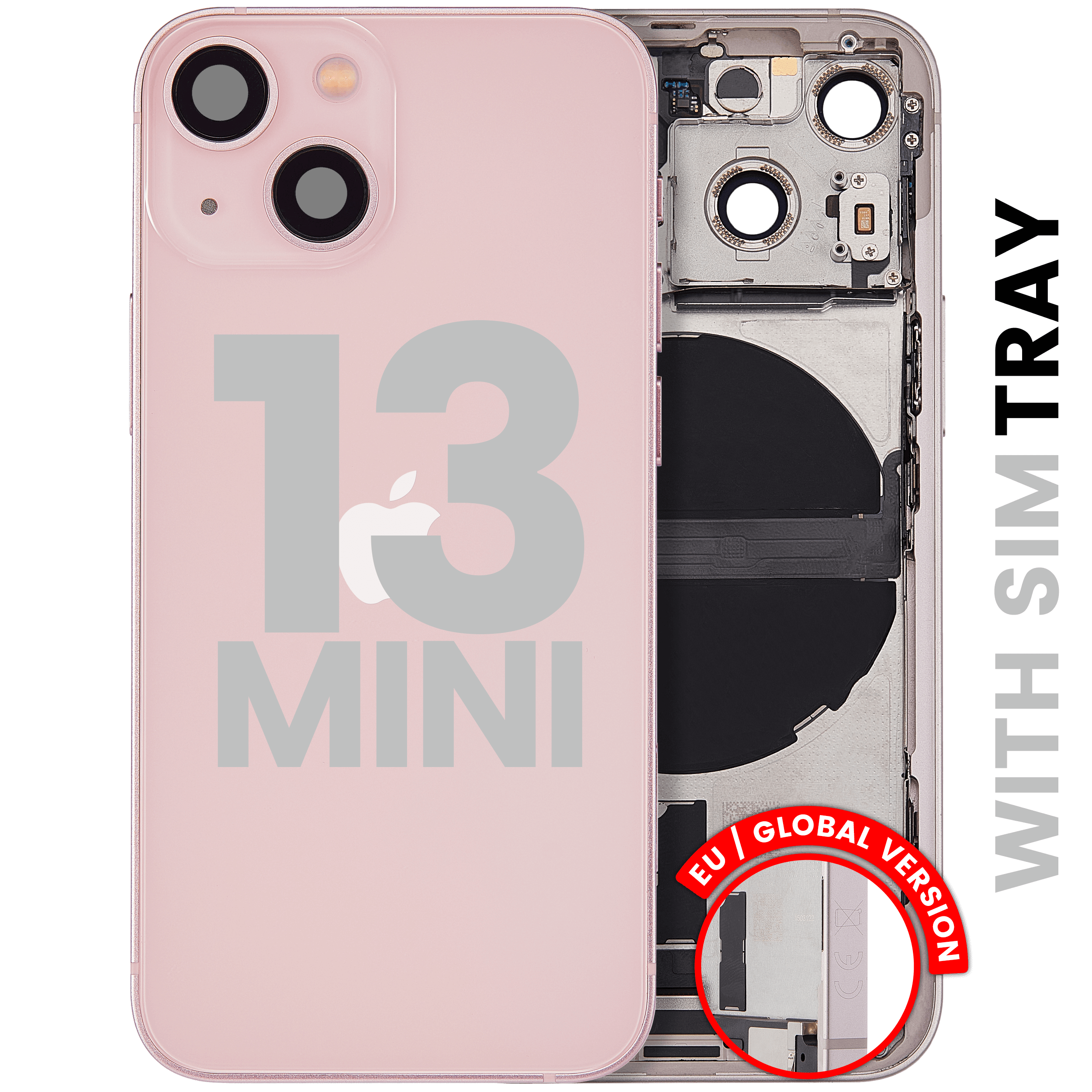 Backcover/Rahmen mit Ladebuchse Flex & Small Parts für iPhone 13 Mini (EU / Global Version) (gebrauchter OEM-Ausbau, Qualität C) (Pink)