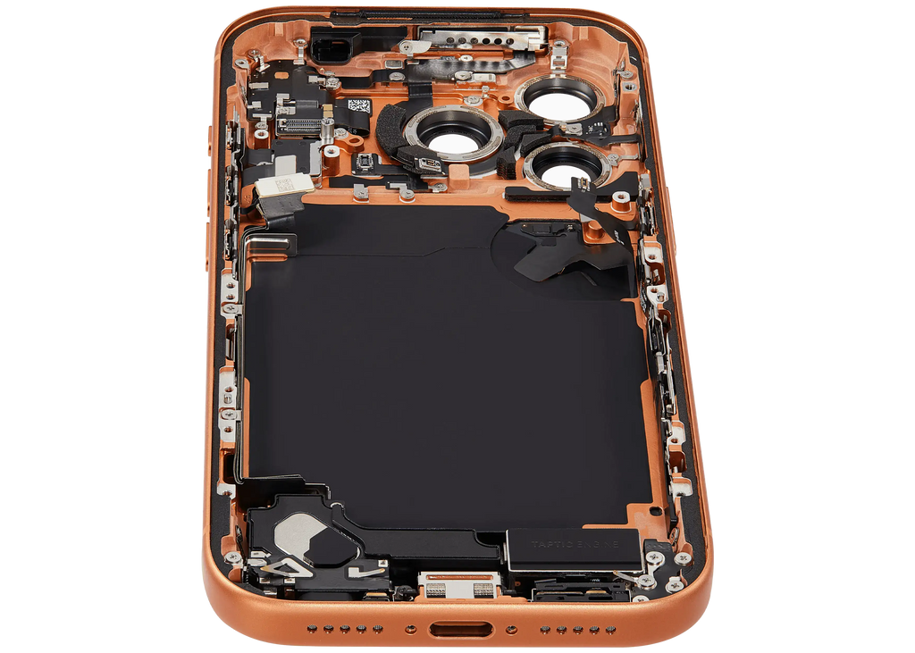 Backcover/Rahmen mit Ladebuchse Flex & Small Parts für iPhone 17 Pro (US-Version) (gebrauchter OEM-Ausbau, Qualität C) (Cosmic Orange)