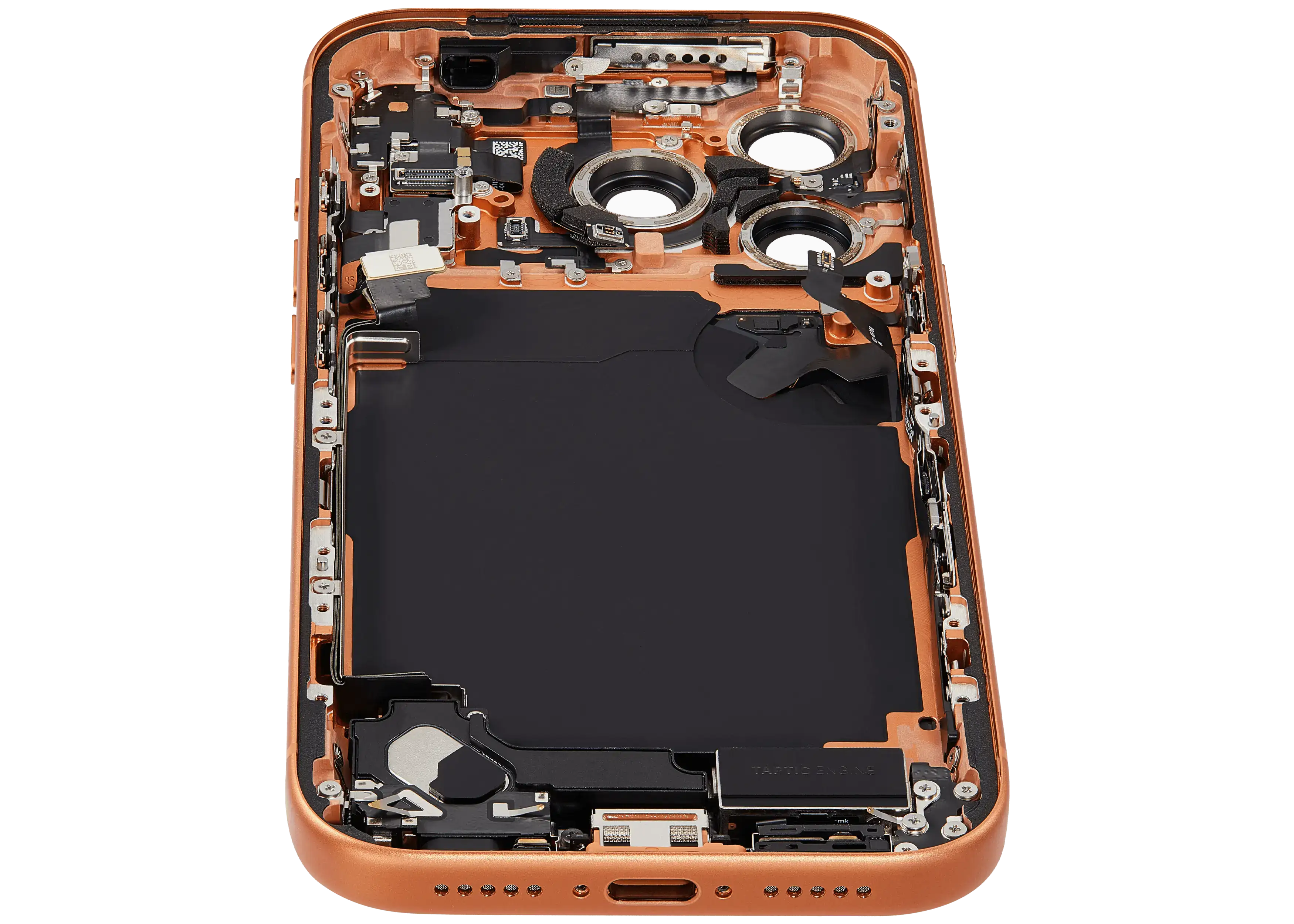 Backcover/Rahmen mit Ladebuchse Flex & Small Parts für iPhone 17 Pro (US-Version) (gebrauchter OEM-Ausbau, Qualität C) (Cosmic Orange)