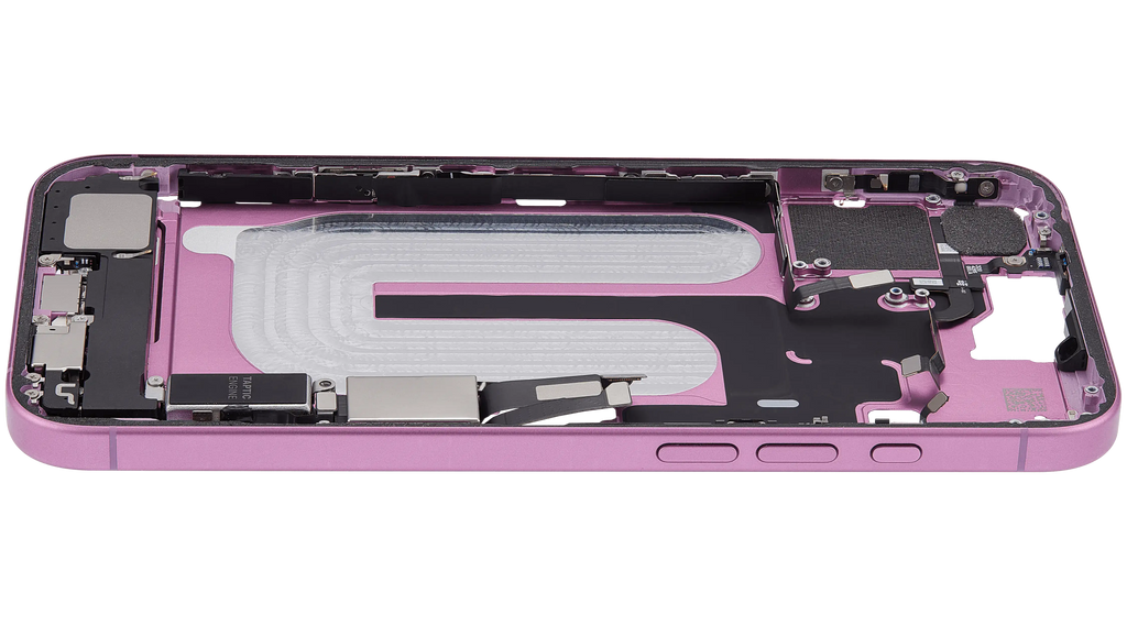 Midframe/Rahmen mit Ladebuchse Flex & Small Parts für iPhone 16 Plus (US-Version) (gebrauchter OEM-Ausbau, Qualität C) (Pink)