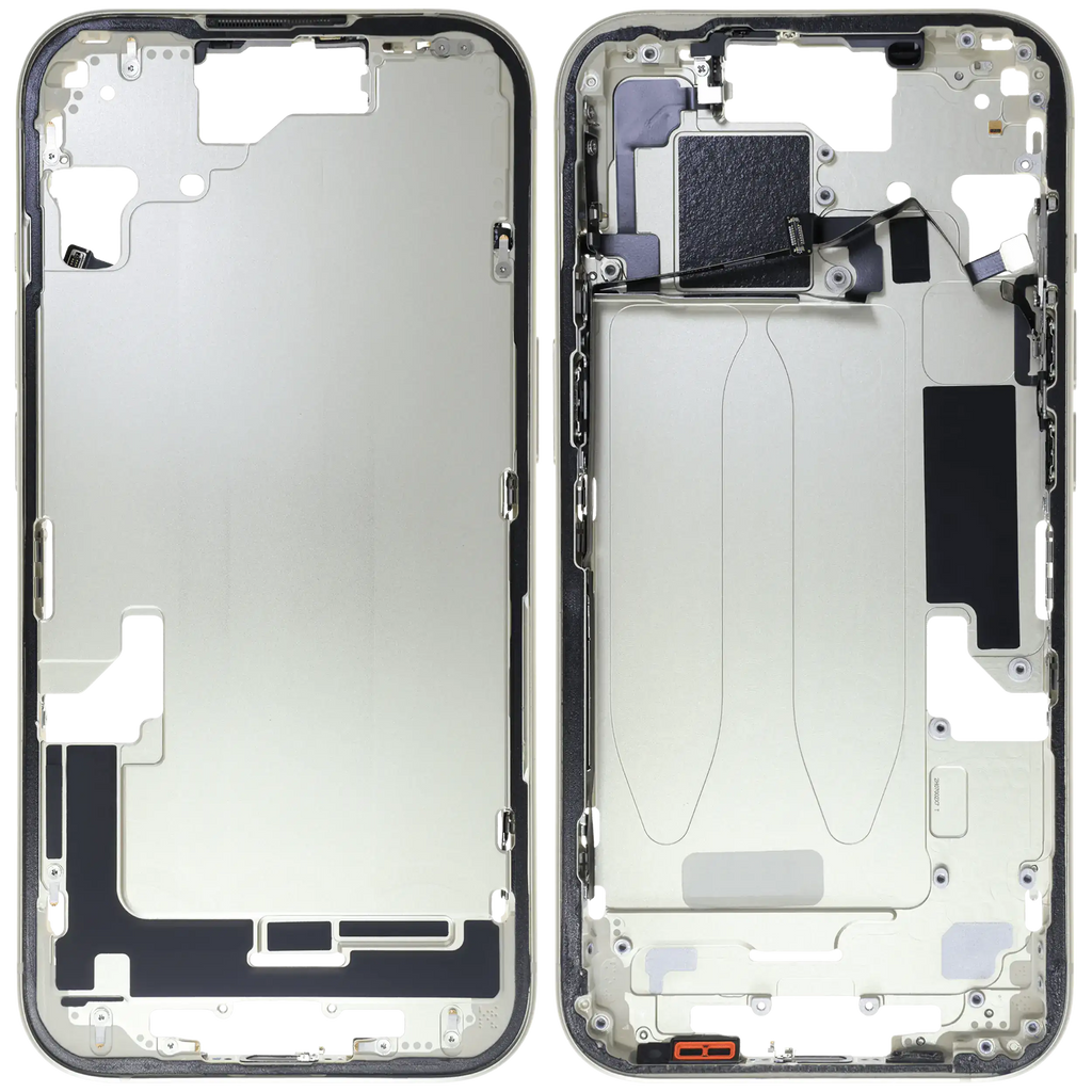 Midframe/Rahmen mit Small Parts für iPhone 15 (US-Version) (gebrauchter OEM-Ausbau, Qualität C) (Gelb)