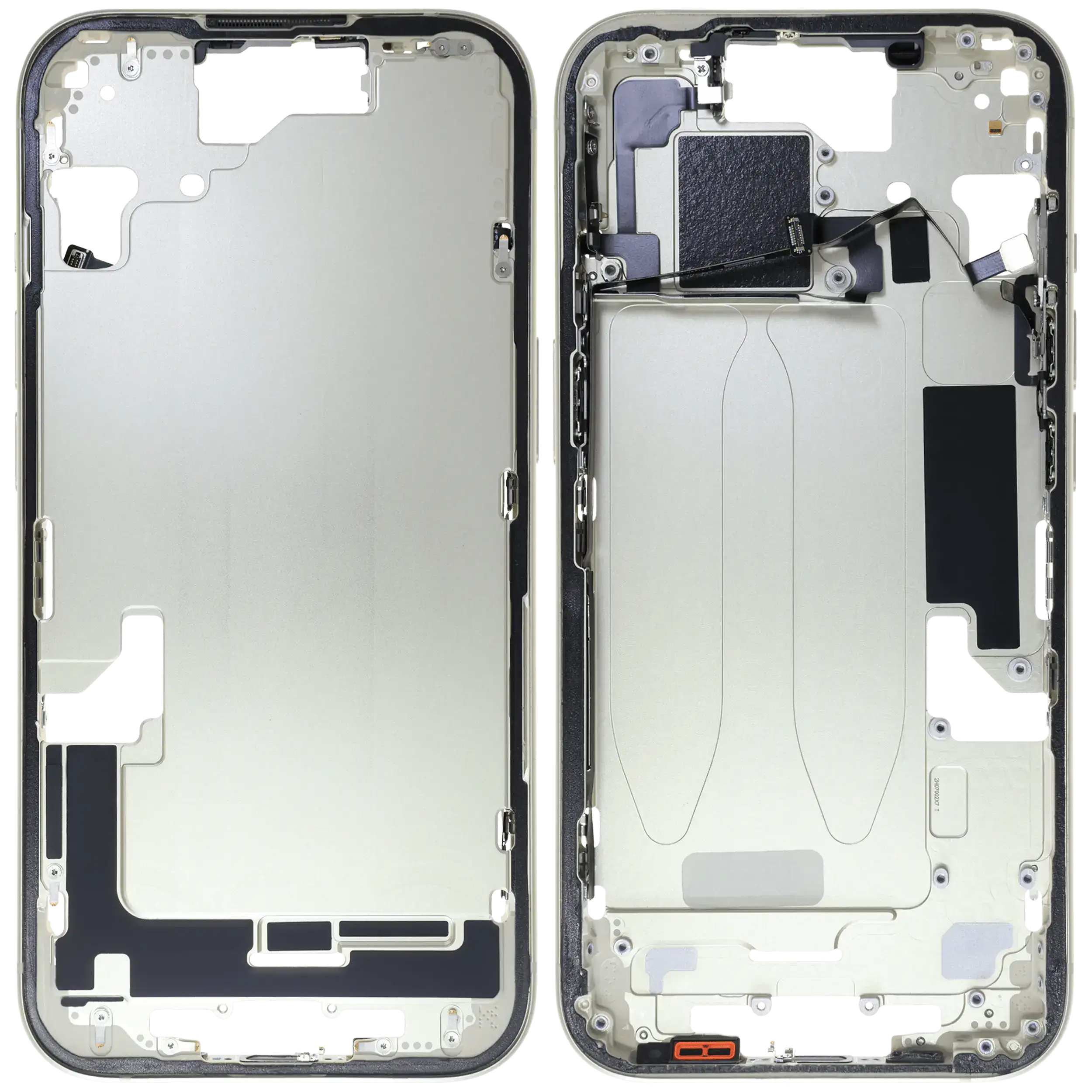 Midframe/Rahmen mit Small Parts für iPhone 15 (US-Version) (gebrauchter OEM-Ausbau, Qualität C) (Gelb)