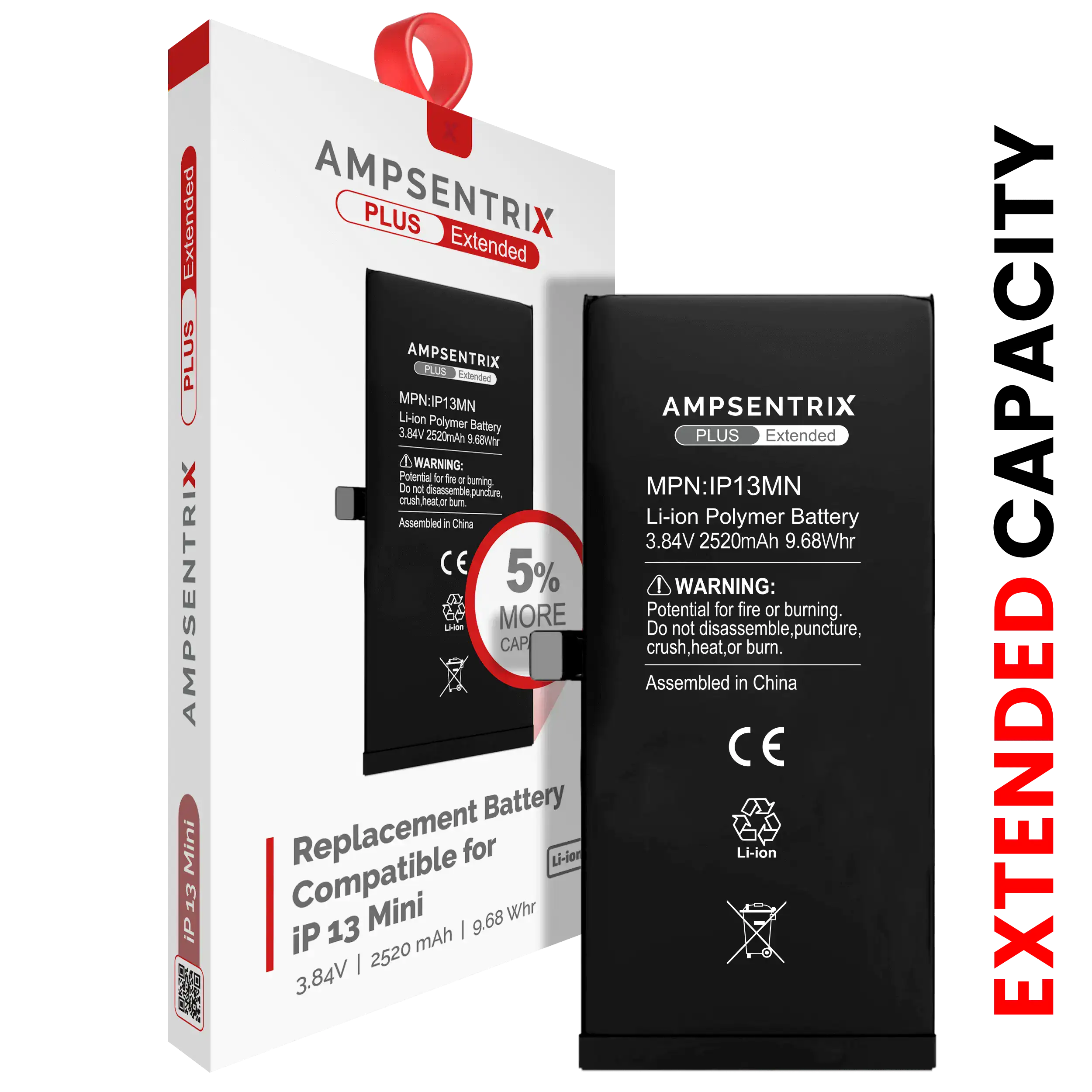 Replacement Battery for iPhone 13 Mini (AmpSentrix Plus Extended)