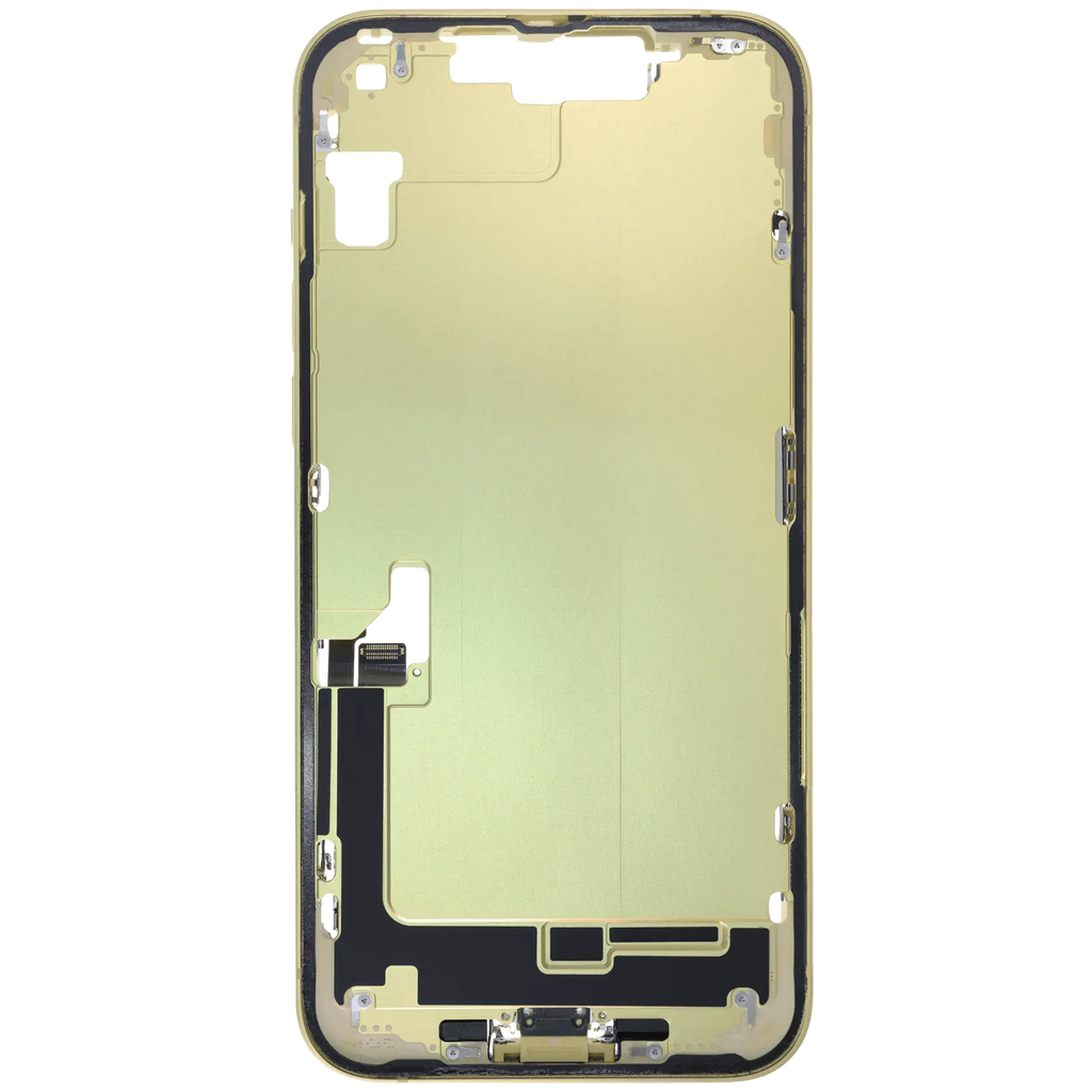 Midframe/Rahmen mit Ladebuchse Flex & Small Parts für iPhone 14 Plus (EU / Global Version) (gebrauchter OEM-Ausbau, Qualität C) (Gelb)