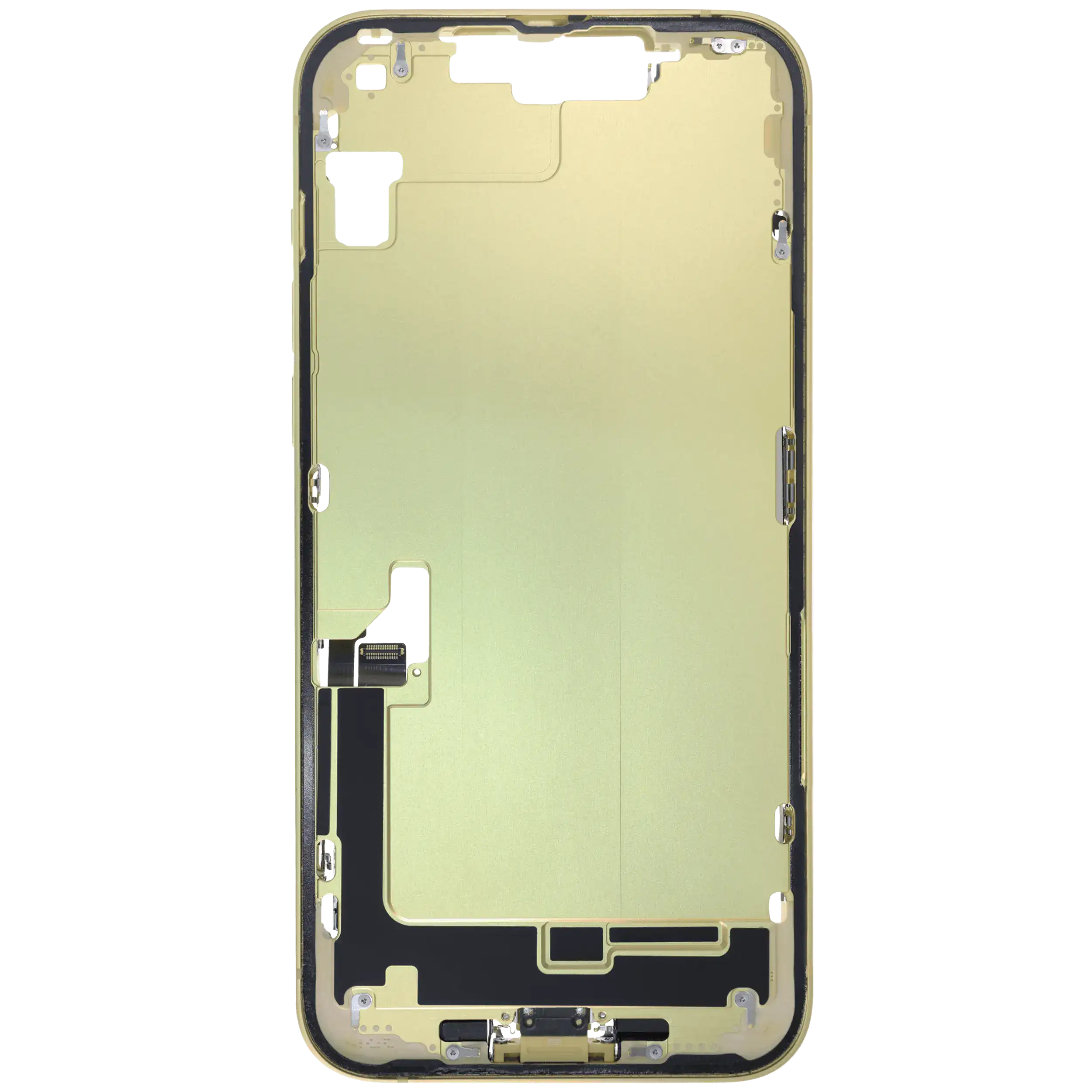 Midframe/Rahmen mit Ladebuchse Flex & Small Parts für iPhone 14 Plus (EU / Global Version) (gebrauchter OEM-Ausbau, Qualität C) (Gelb)
