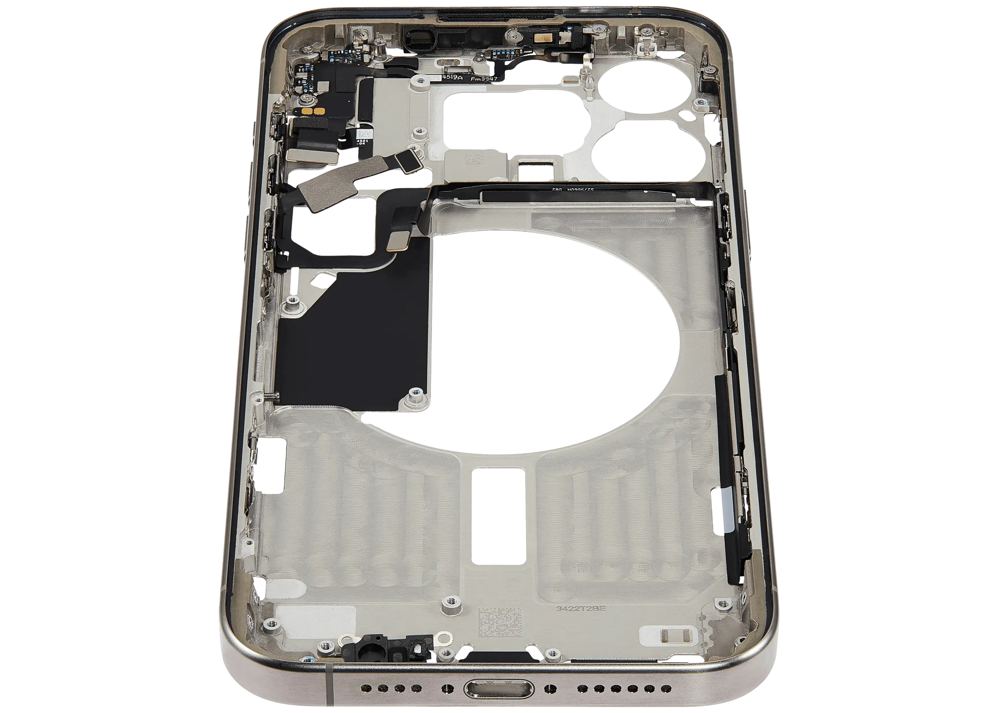 Midframe/Rahmen mit Small Parts für iPhone 15 Pro Max (EU / Global Version) (gebrauchter OEM-Ausbau, Qualität B) (Natural Titanium)