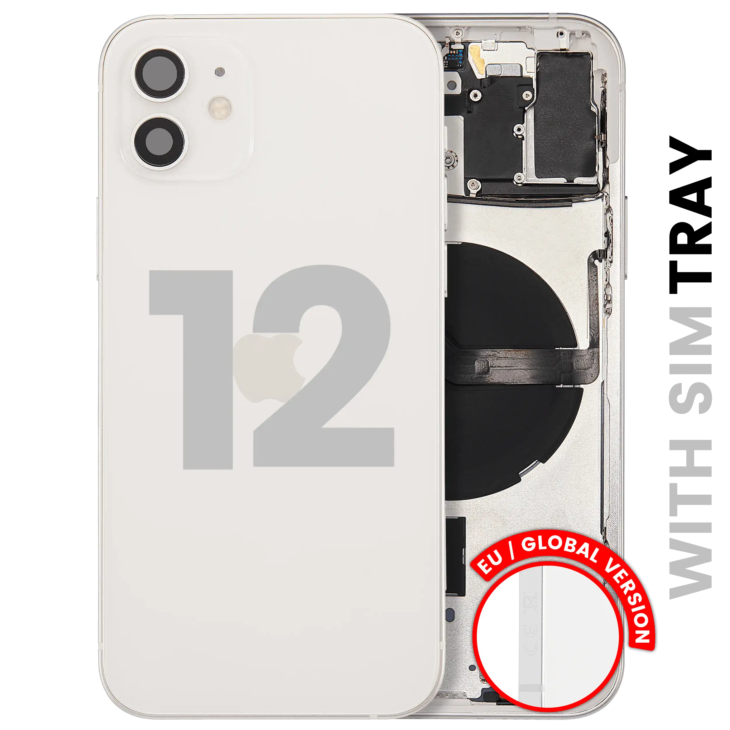 Backcover/Rahmen mit Small Parts für iPhone 12 (EU / Global Version) (gebrauchter OEM-Ausbau, Qualität C) (Weiß)