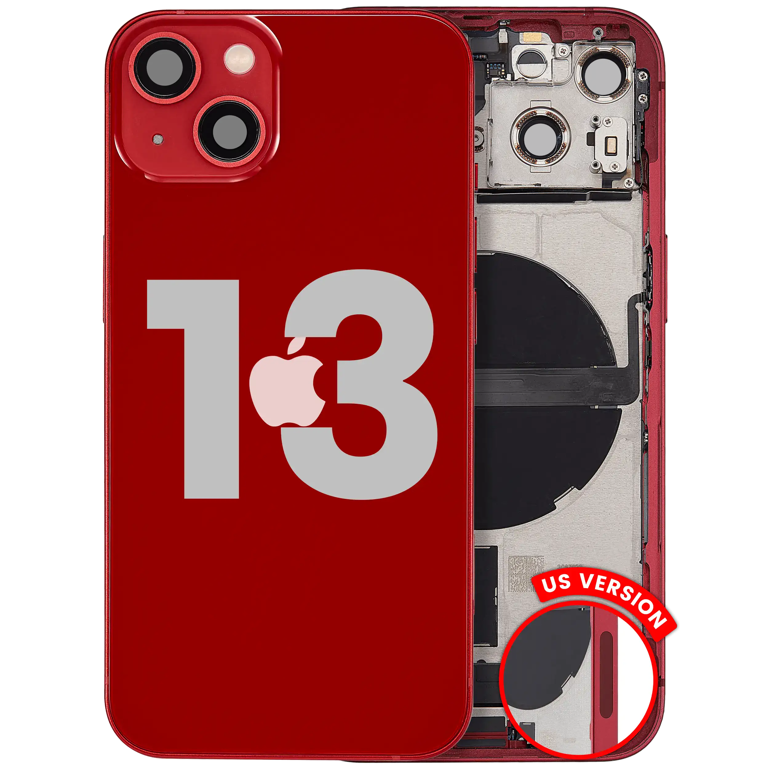 Backcover/Rahmen mit Ladebuchse Flex & Small Parts für iPhone 13 (US-Version) (gebrauchter OEM-Ausbau, Qualität A) (Rot)
