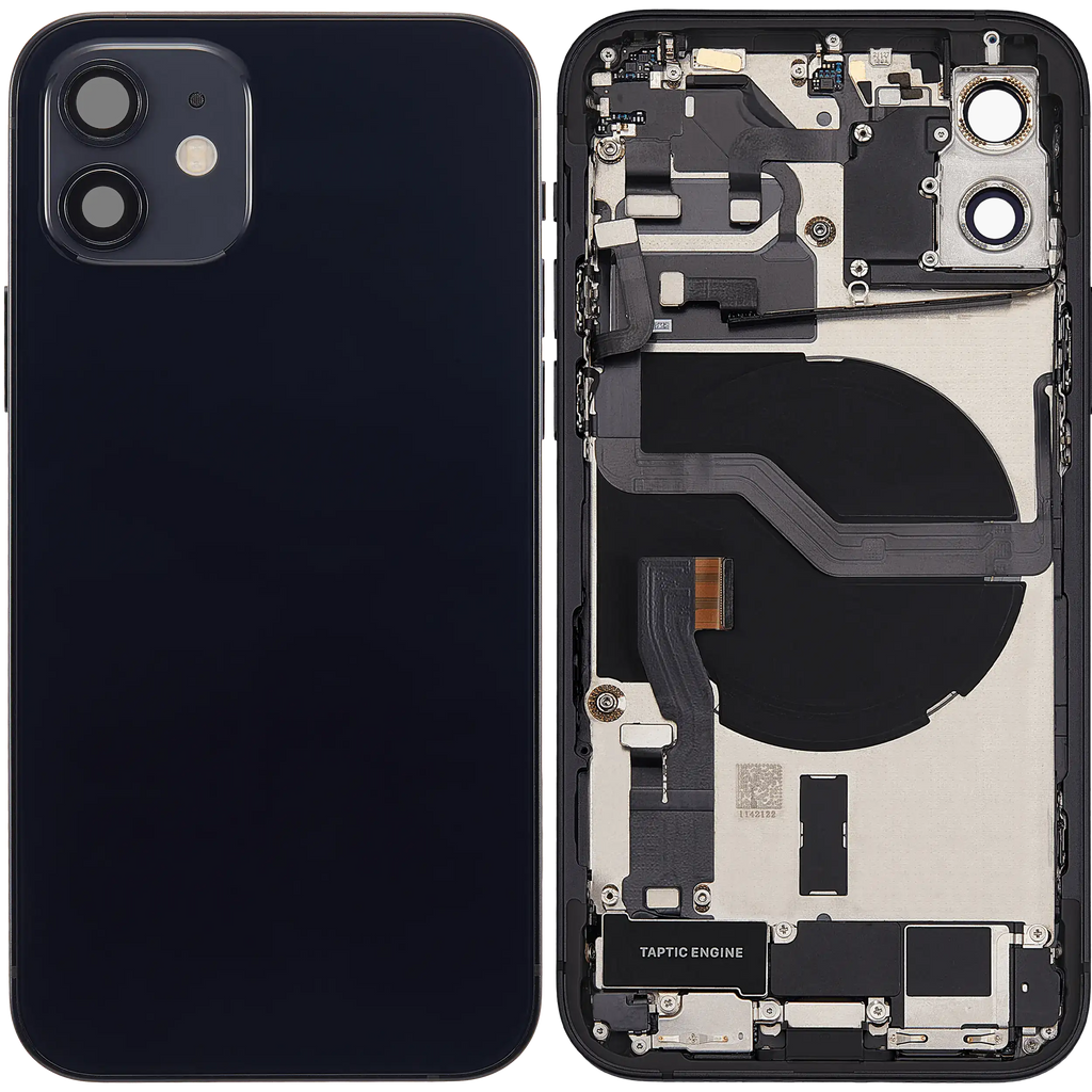Backcover/Rahmen mit Ladebuchse Flex & Small Parts für iPhone 12 (EU / Global Version) (gebrauchter OEM-Ausbau, Qualität B) (Schwarz)