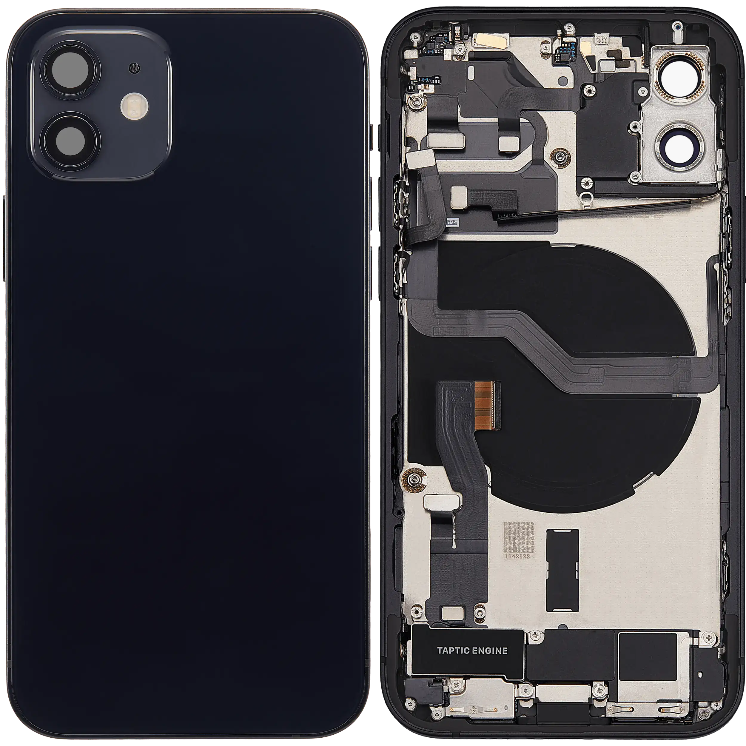 Backcover/Rahmen mit Ladebuchse Flex & Small Parts für iPhone 12 (EU / Global Version) (gebrauchter OEM-Ausbau, Qualität B) (Schwarz)