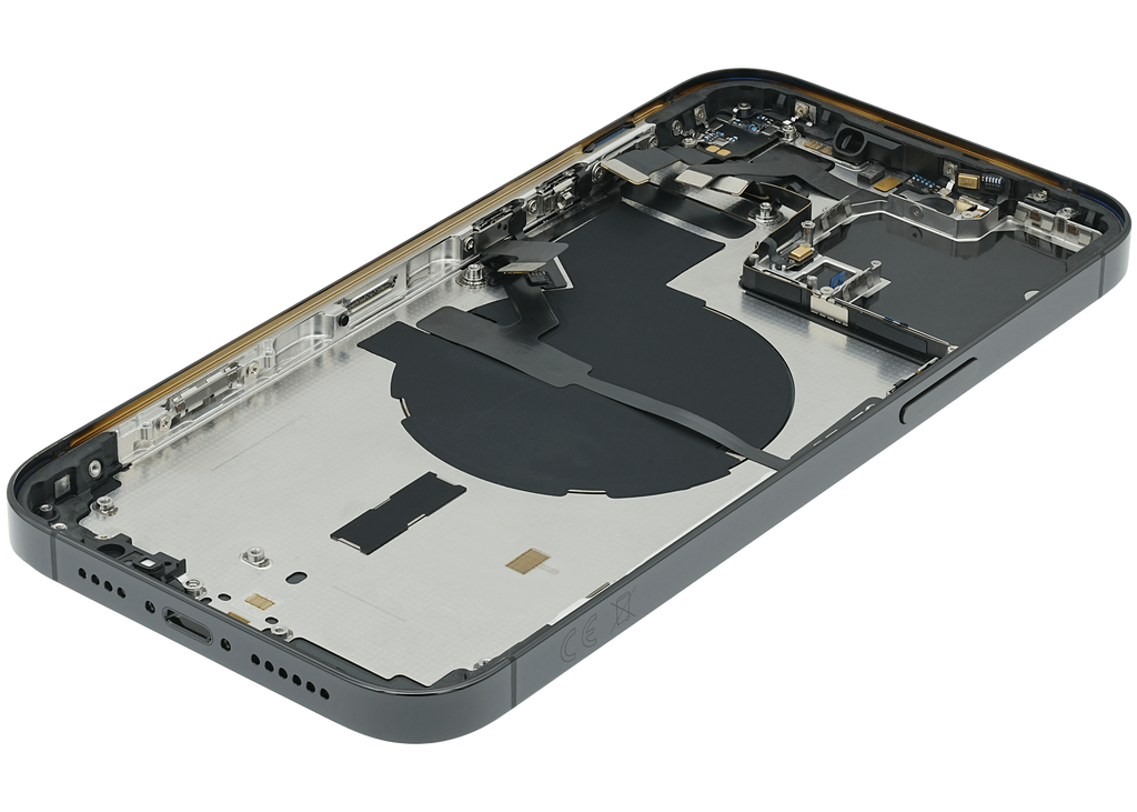 Backcover/Rahmen mit Small Parts für iPhone 14 Pro Max (EU / Global Version) (gebrauchter OEM-Ausbau, Qualität A) (Space Schwarz)