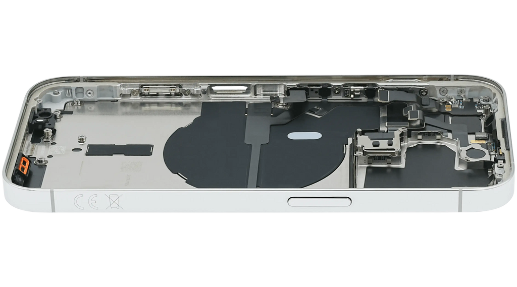 Backcover/Rahmen mit Small Parts für iPhone 14 Pro (EU / Global Version) (gebrauchter OEM-Ausbau, Qualität B) (Silber)
