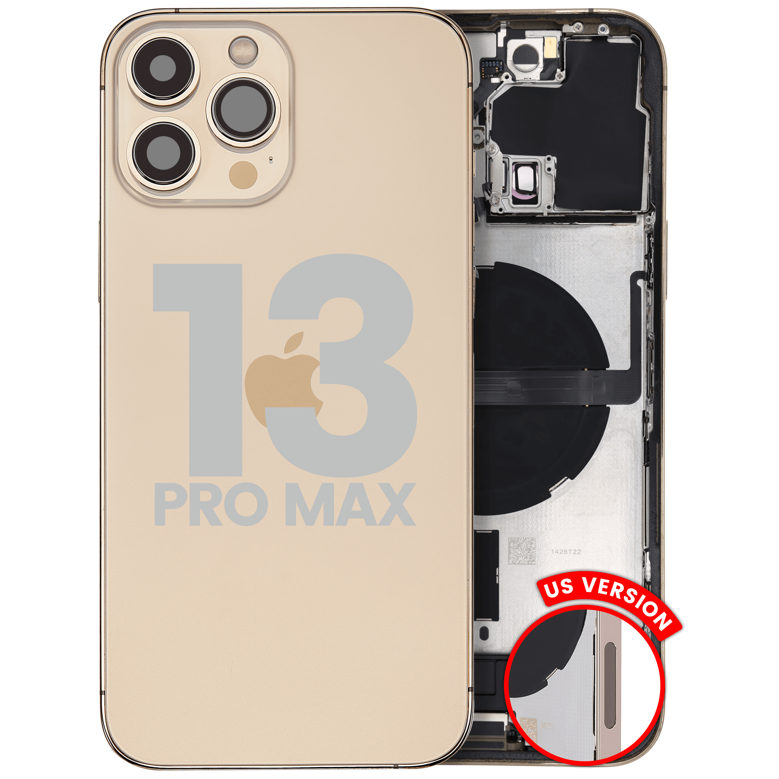 Backcover/Rahmen mit Ladebuchse Flex & Small Parts für iPhone 13 Pro Max (US-Version) (gebrauchter OEM-Ausbau, Qualität A) (Gold)