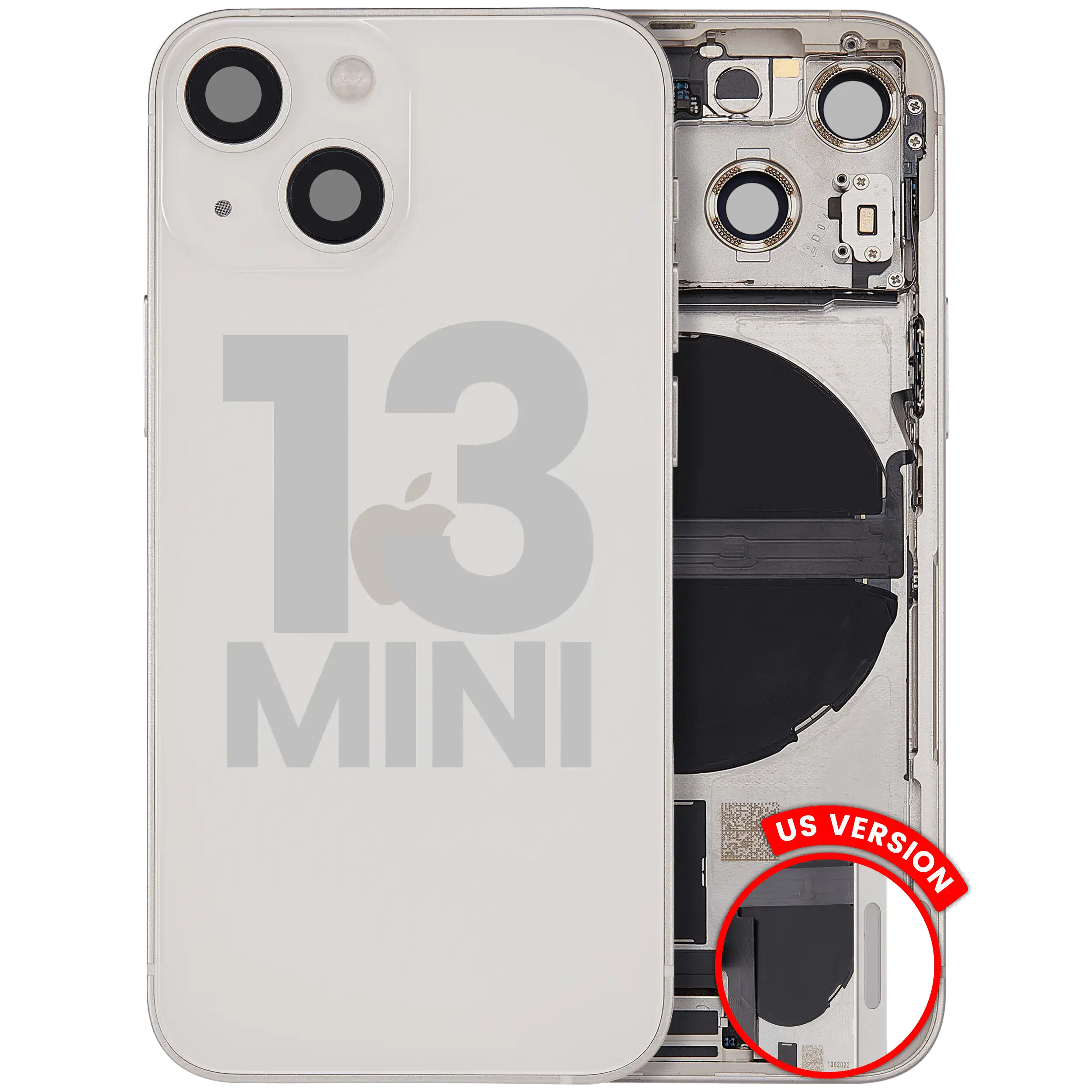 Backcover/Rahmen mit Ladebuchse Flex & Small Parts für iPhone 13 Mini (US-Version) (gebrauchter OEM-Ausbau, Qualität C) (Starlight)
