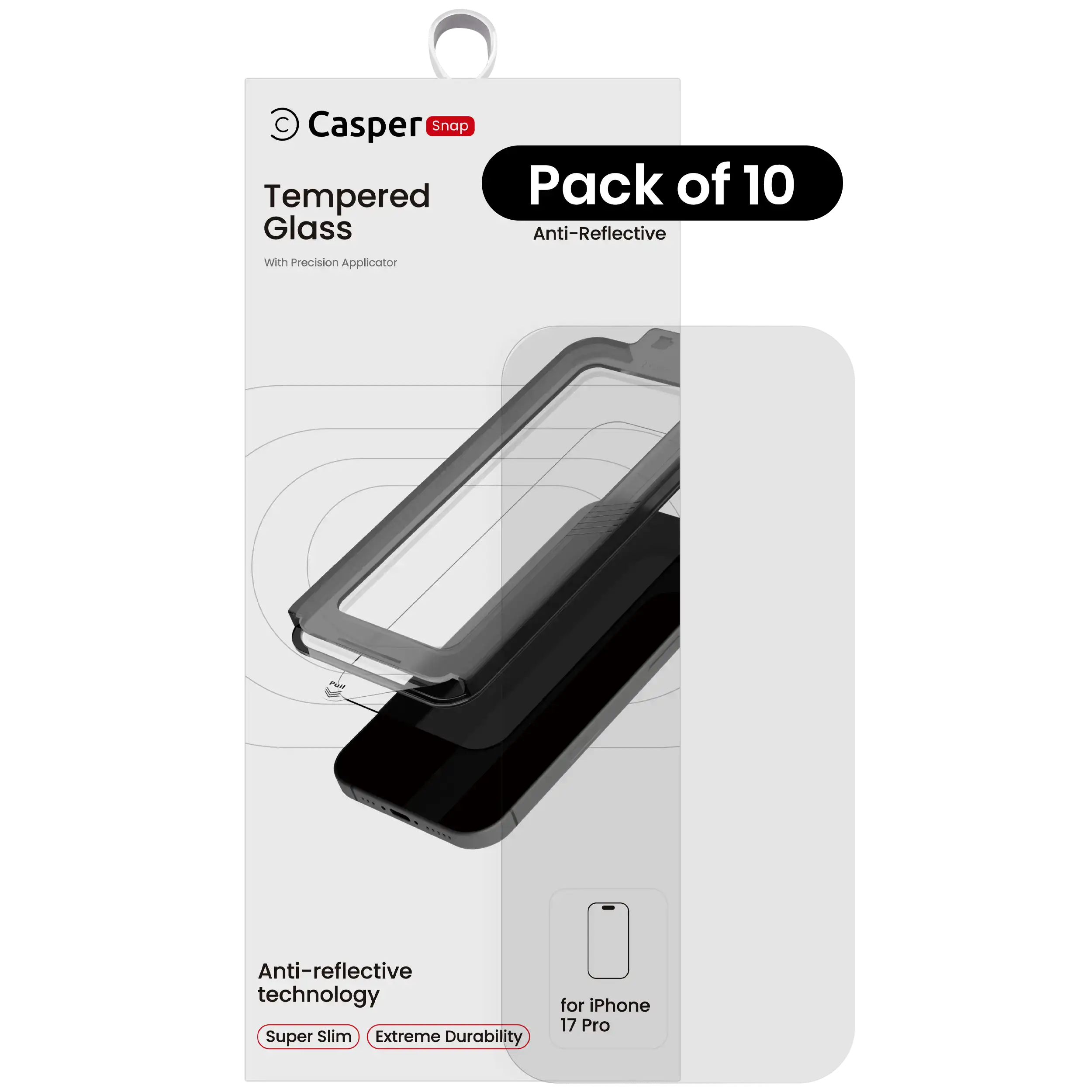 Casper Snap Temperglas kompatibel mit iPhone 17 Pro (10er-Pack) (AR Clear)
