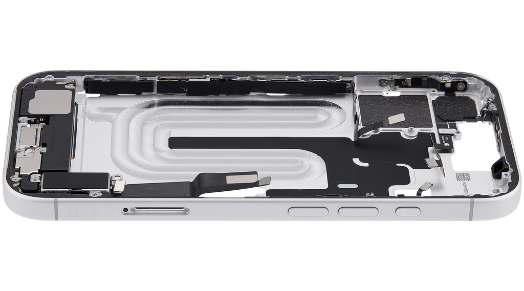 Midframe/Rahmen mit Ladebuchse Flex & Small Parts für iPhone 17 (EU / Global Version) (gebrauchter OEM-Ausbau, Qualität C) (Weiß)