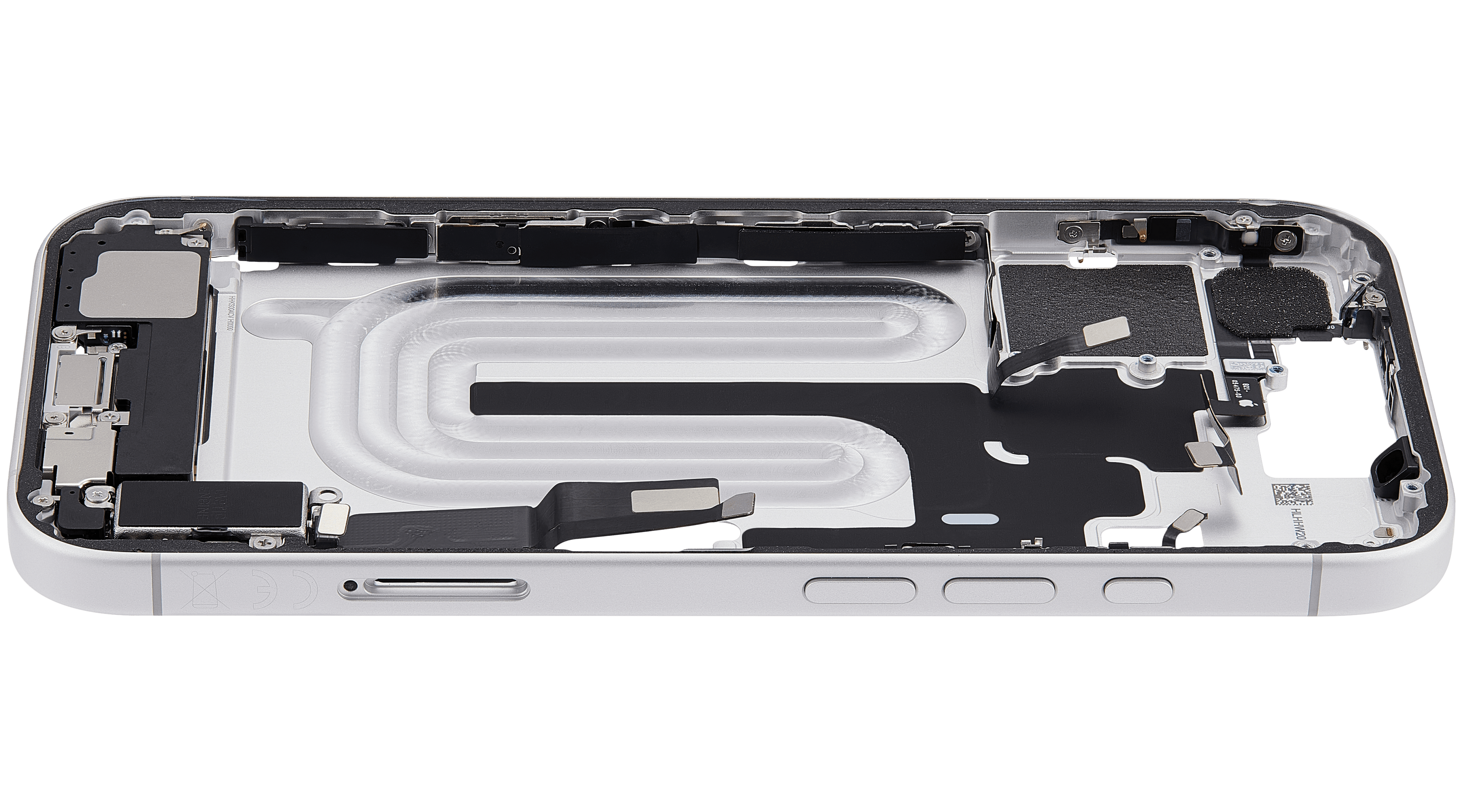 Midframe/Rahmen mit Ladebuchse Flex & Small Parts für iPhone 17 (EU / Global Version) (gebrauchter OEM-Ausbau, Qualität C) (Weiß)