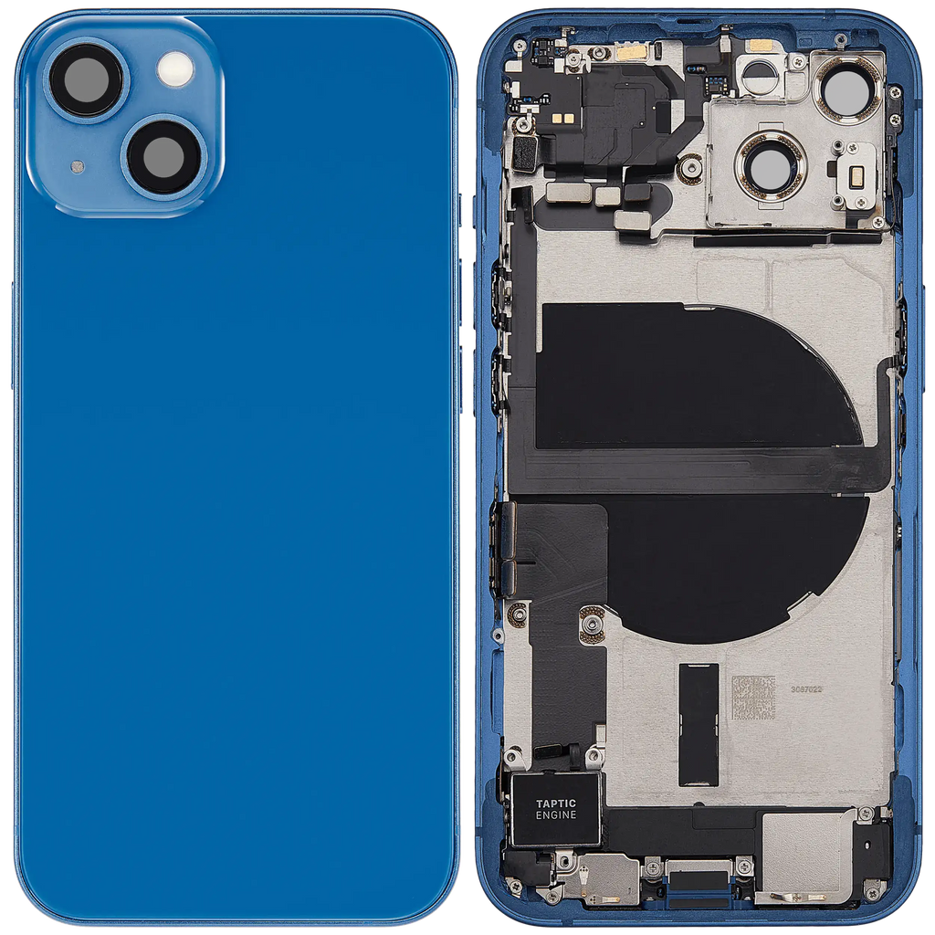 Backcover/Rahmen mit Ladebuchse Flex & Small Parts für iPhone 13 (US-Version) (gebrauchter OEM-Ausbau, Qualität C) (Blau)