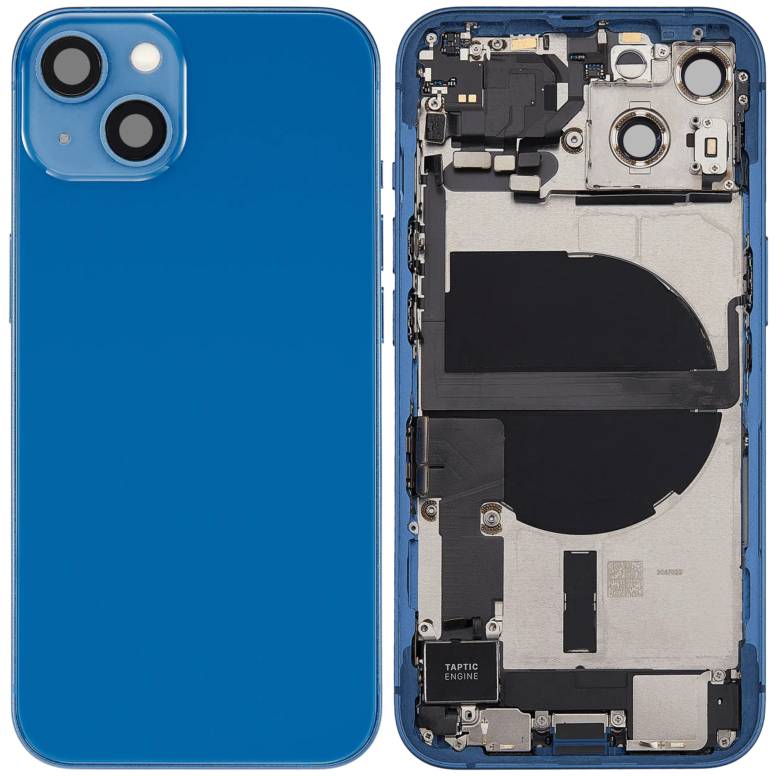 Backcover/Rahmen mit Ladebuchse Flex & Small Parts für iPhone 13 (US-Version) (gebrauchter OEM-Ausbau, Qualität C) (Blau)