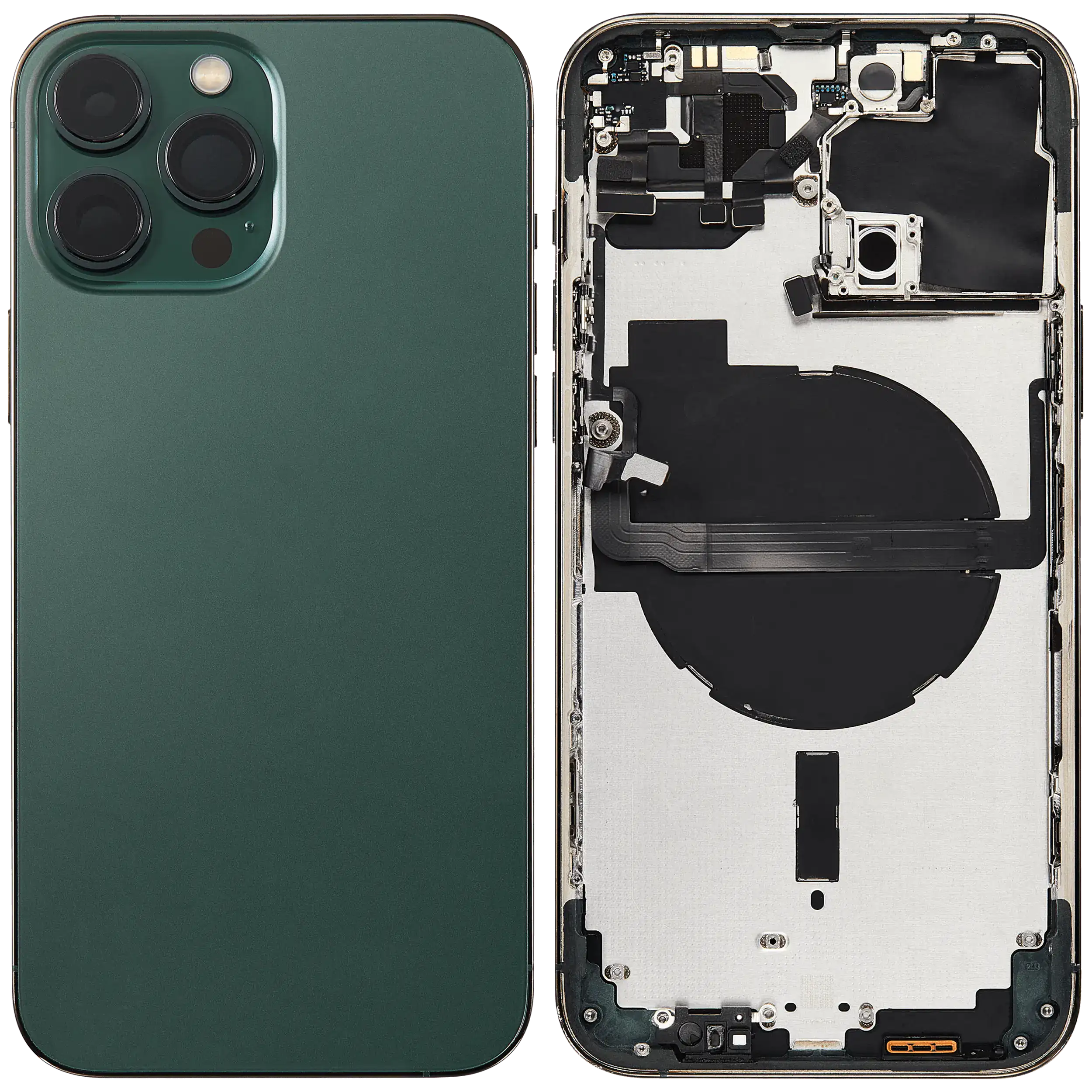 Backcover/Rahmen mit Small Parts für iPhone 13 Pro Max (EU / Global Version) (gebrauchter OEM-Ausbau, Qualität C) (Alpine Grün)