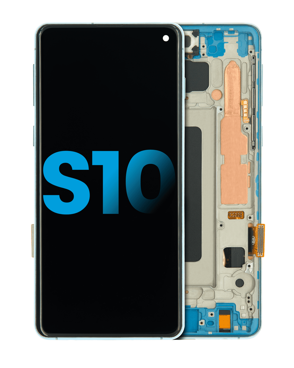 LCD m. Rahmen f. Samsung Galaxy S10, Prism Blue, Aftermarket Plus TFT, o. FP