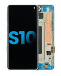LCD m. Rahmen f. Samsung Galaxy S10, Prism Blue, Aftermarket Plus TFT, o. FP