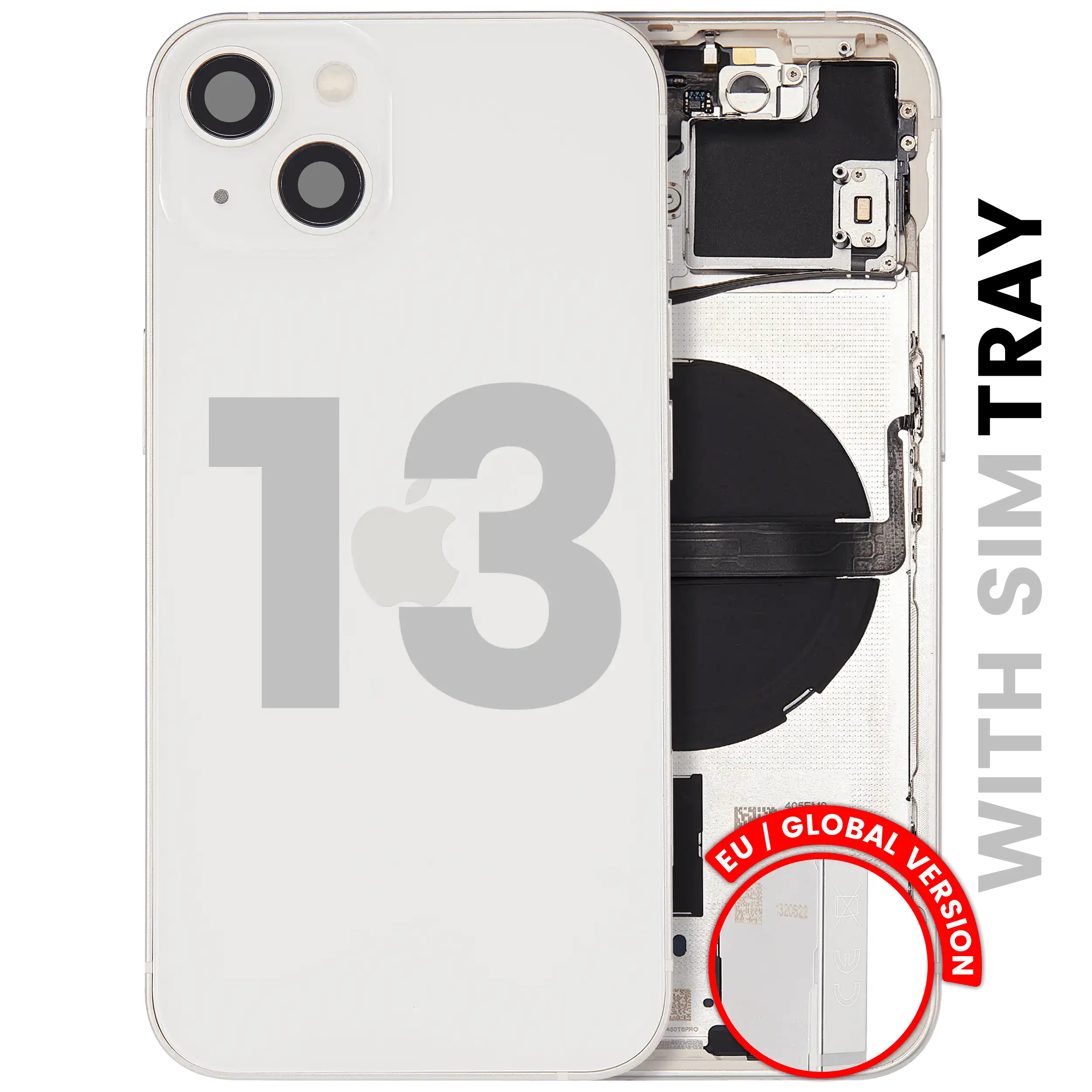 Backcover/Rahmen mit Small Parts für iPhone 13 (EU / Global Version) (gebrauchter OEM-Ausbau, Qualität C) (Starlight)