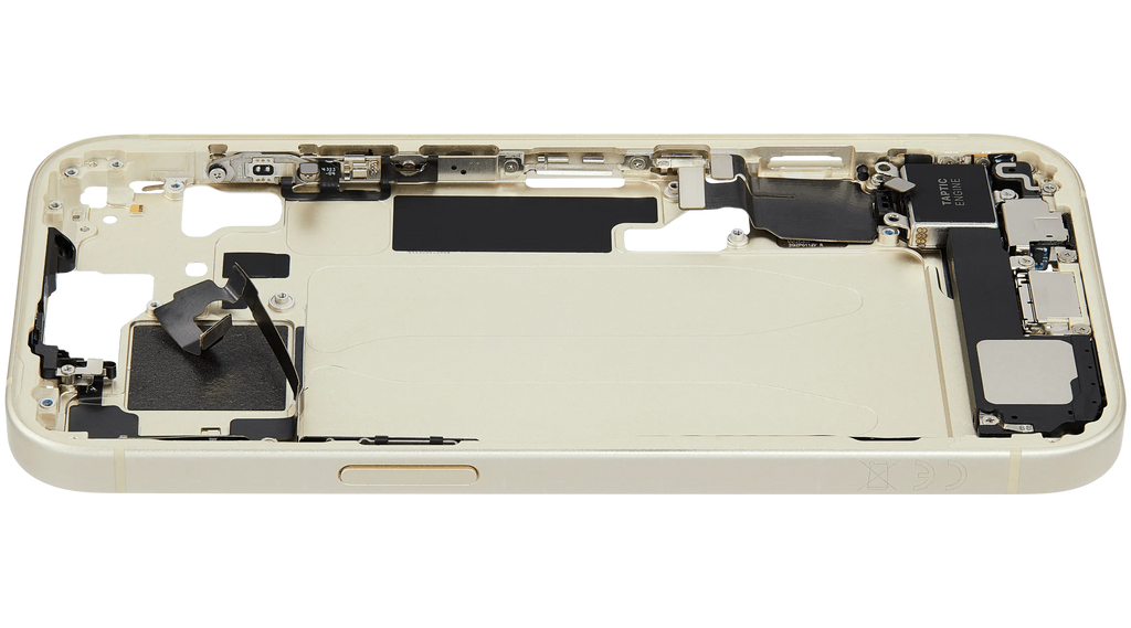 Midframe/Rahmen mit Ladebuchse Flex & Small Parts für iPhone 15 (EU / Global Version) (gebrauchter OEM-Ausbau, Qualität C) (Gelb)
