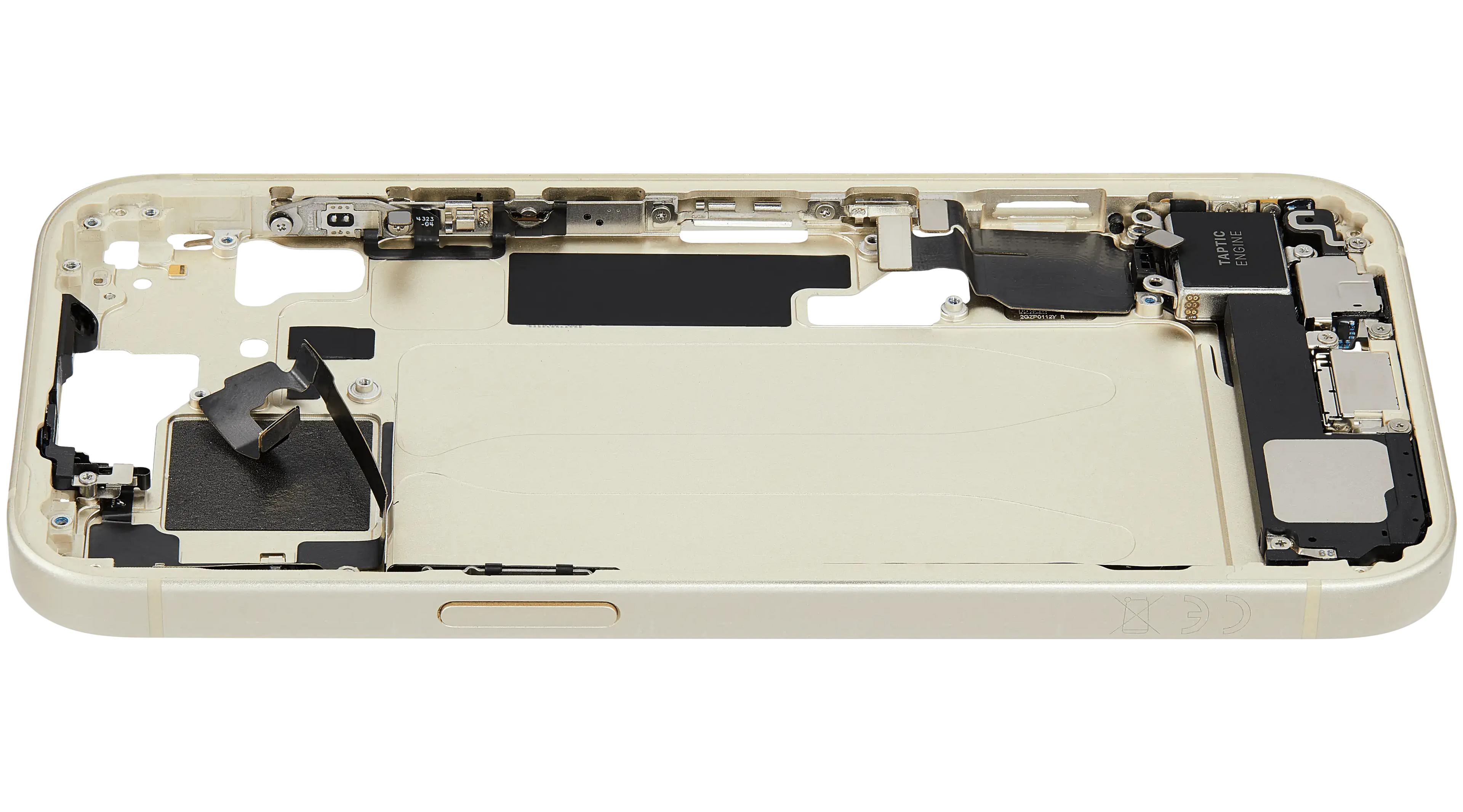 Midframe/Rahmen mit Ladebuchse Flex & Small Parts für iPhone 15 (EU / Global Version) (gebrauchter OEM-Ausbau, Qualität C) (Gelb)