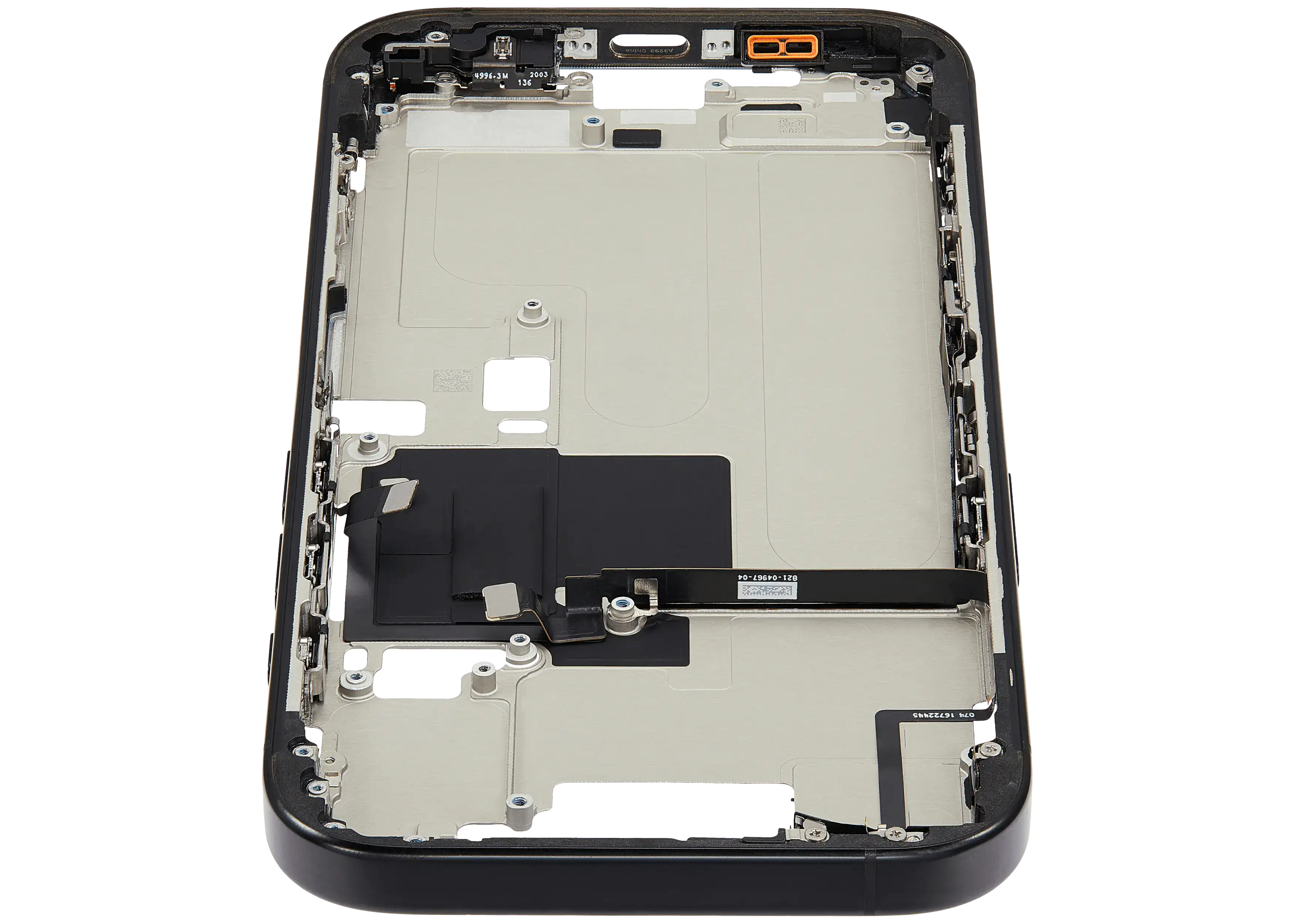 Midframe/Rahmen mit Small Parts für iPhone 16 Pro (EU / Global Version) (gebrauchter OEM-Ausbau, Qualität A) (Schwarz Titanium)