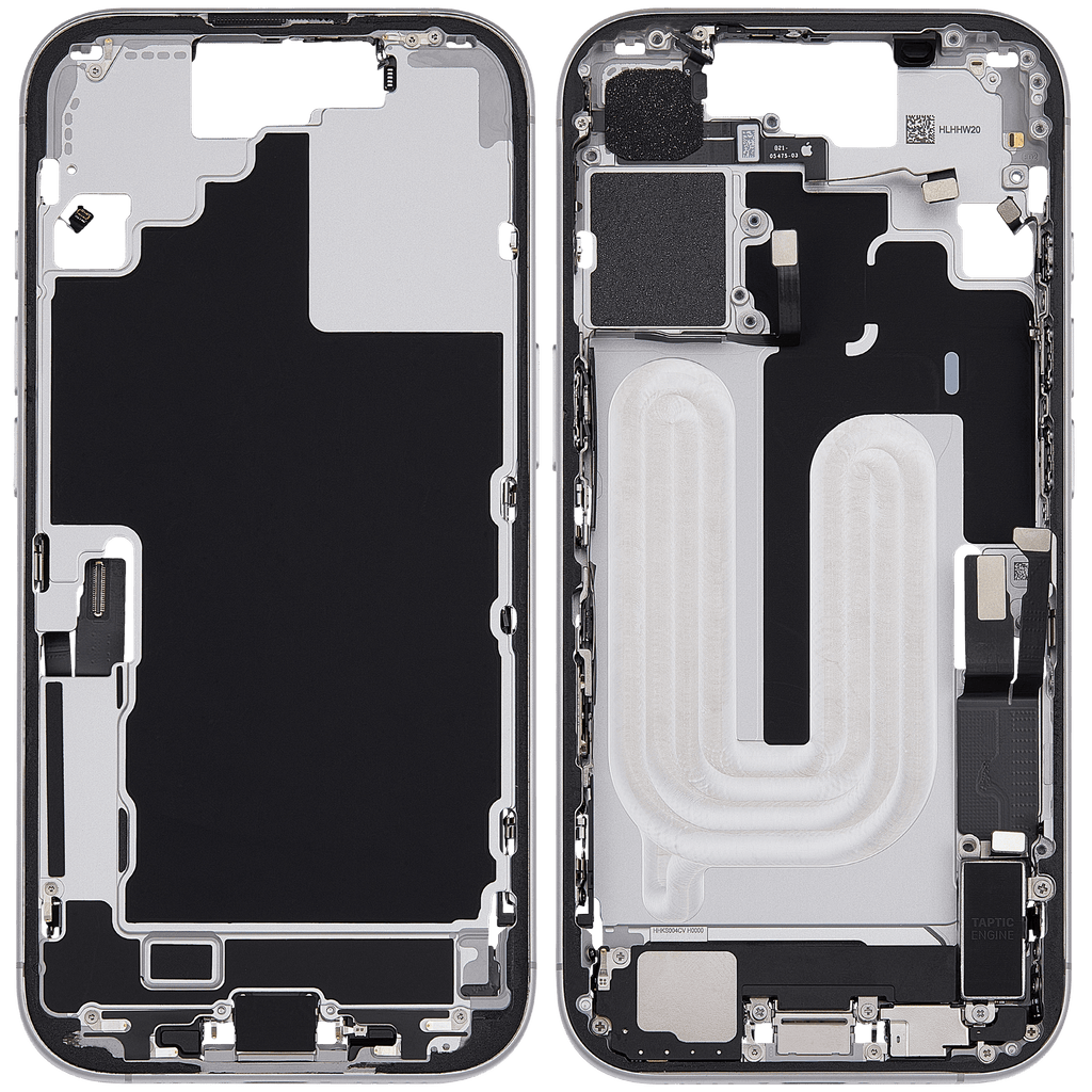 Midframe/Rahmen mit Ladebuchse Flex & Small Parts für iPhone 17 (EU / Global Version) (gebrauchter OEM-Ausbau, Qualität C) (Weiß)