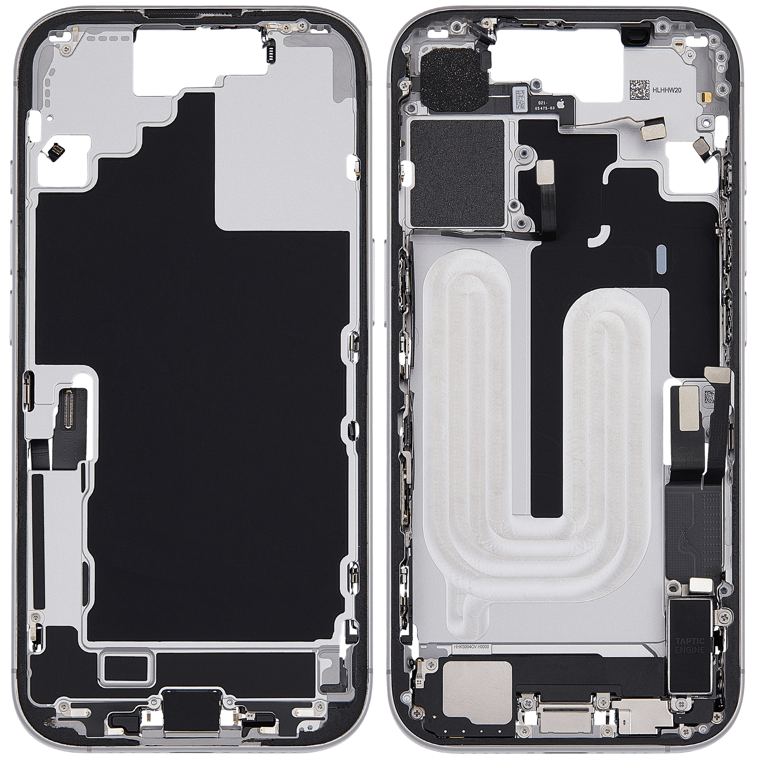 Midframe/Rahmen mit Ladebuchse Flex & Small Parts für iPhone 17 (EU / Global Version) (gebrauchter OEM-Ausbau, Qualität C) (Weiß)