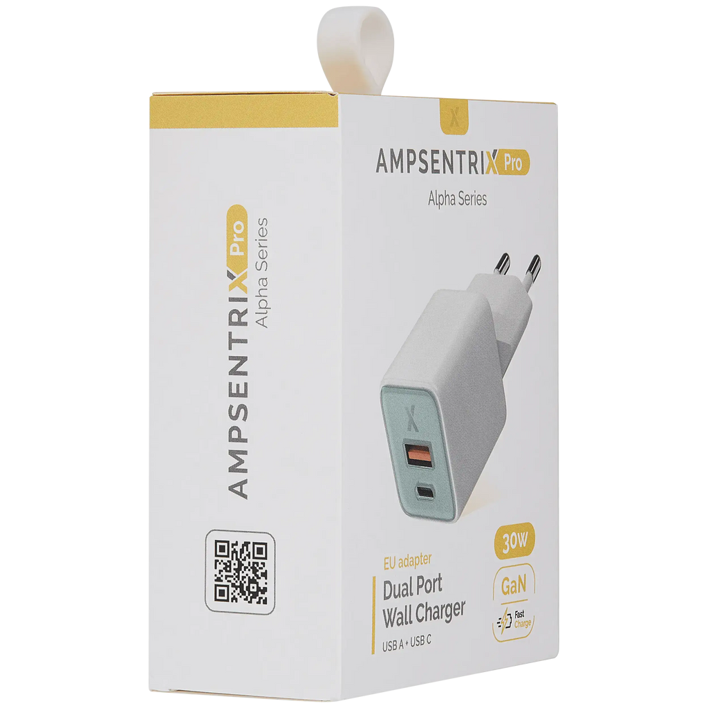AmpSentrix Pro 30W 2-in-1 USB-C / USB-A GaN Wall Adapter (220V / EU Plug) (Teal)
