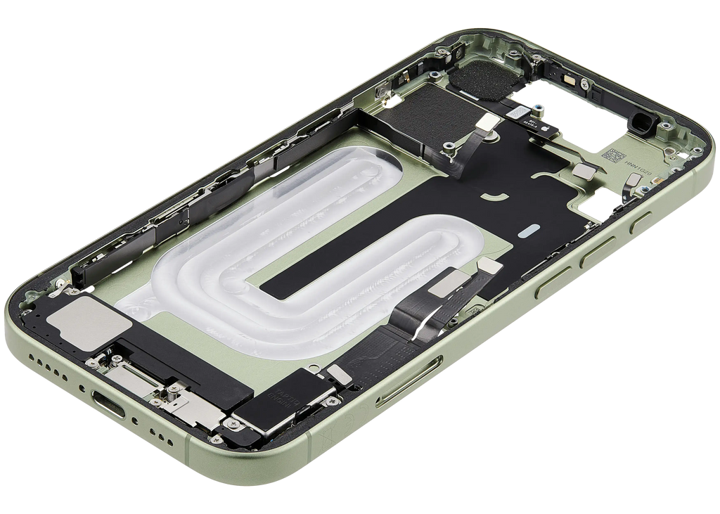 Midframe/Rahmen mit Ladebuchse Flex & Small Parts für iPhone 17 (EU / Global Version) (gebrauchter OEM-Ausbau, Qualität A) (Sage)