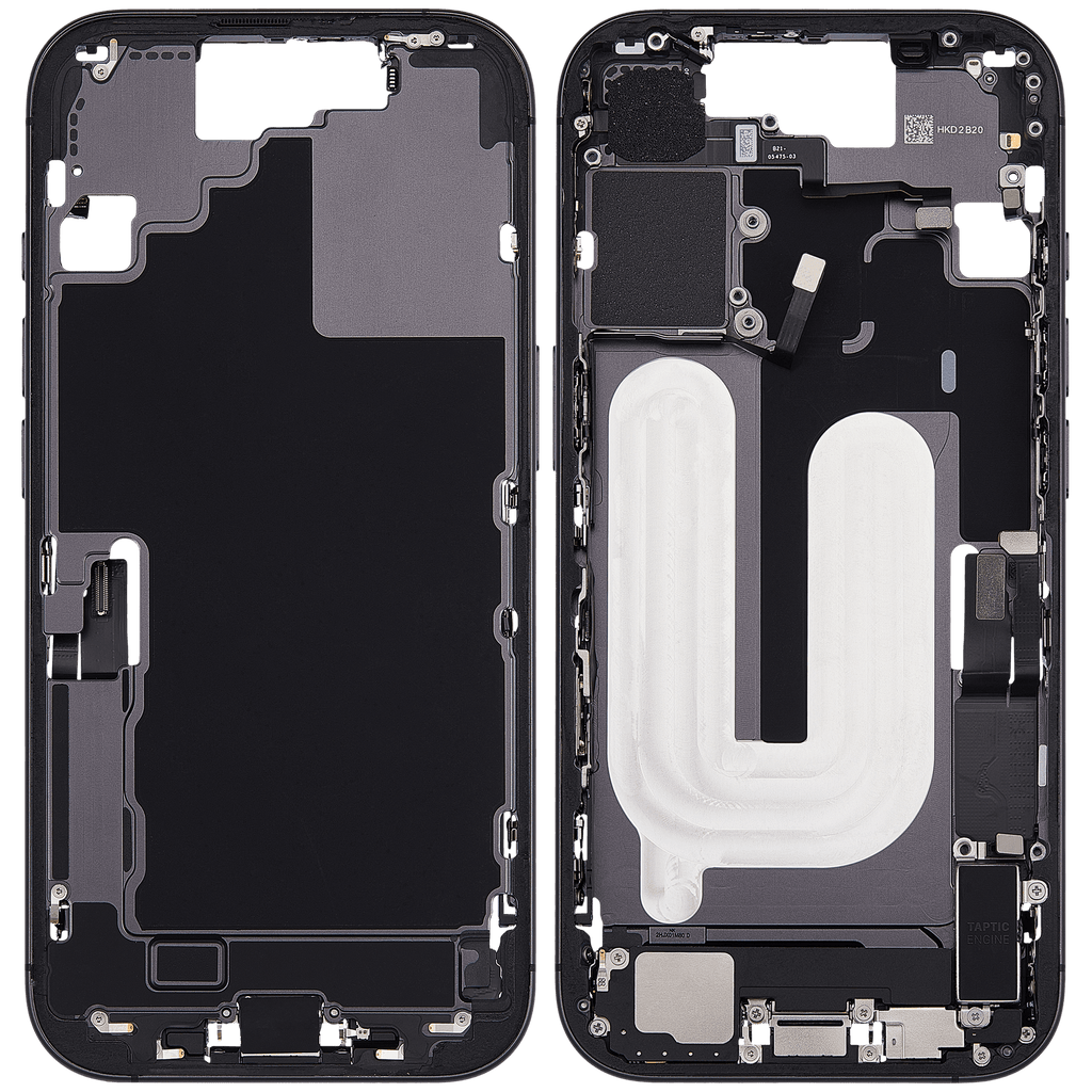 Midframe/Rahmen mit Ladebuchse Flex & Small Parts für iPhone 17 (EU / Global Version) (gebrauchter OEM-Ausbau, Qualität A) (Schwarz)