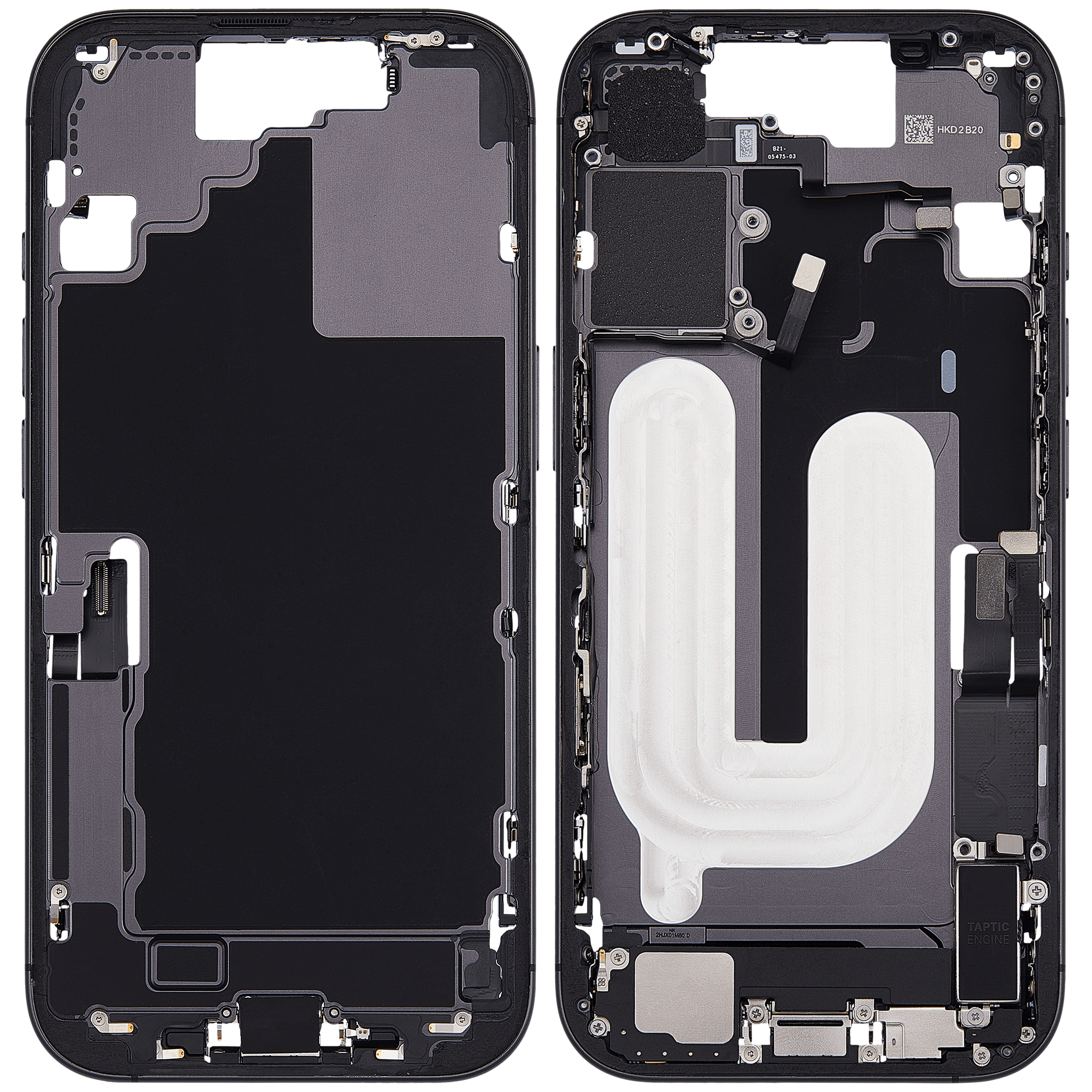 Midframe/Rahmen mit Ladebuchse Flex & Small Parts für iPhone 17 (EU / Global Version) (gebrauchter OEM-Ausbau, Qualität A) (Schwarz)