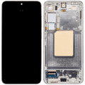 OLED-Display mit Rahmen für Samsung Galaxy S24 5G (US & Internationale Version) (gebrauchter OEM-Ausbau, Qualität A) (Marble Grey)