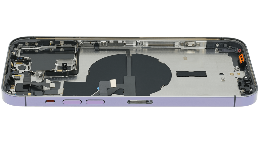 Backcover/Rahmen mit Small Parts für iPhone 14 Pro Max (EU / Global Version) (gebrauchter OEM-Ausbau, Qualität A) (Deep Purple)