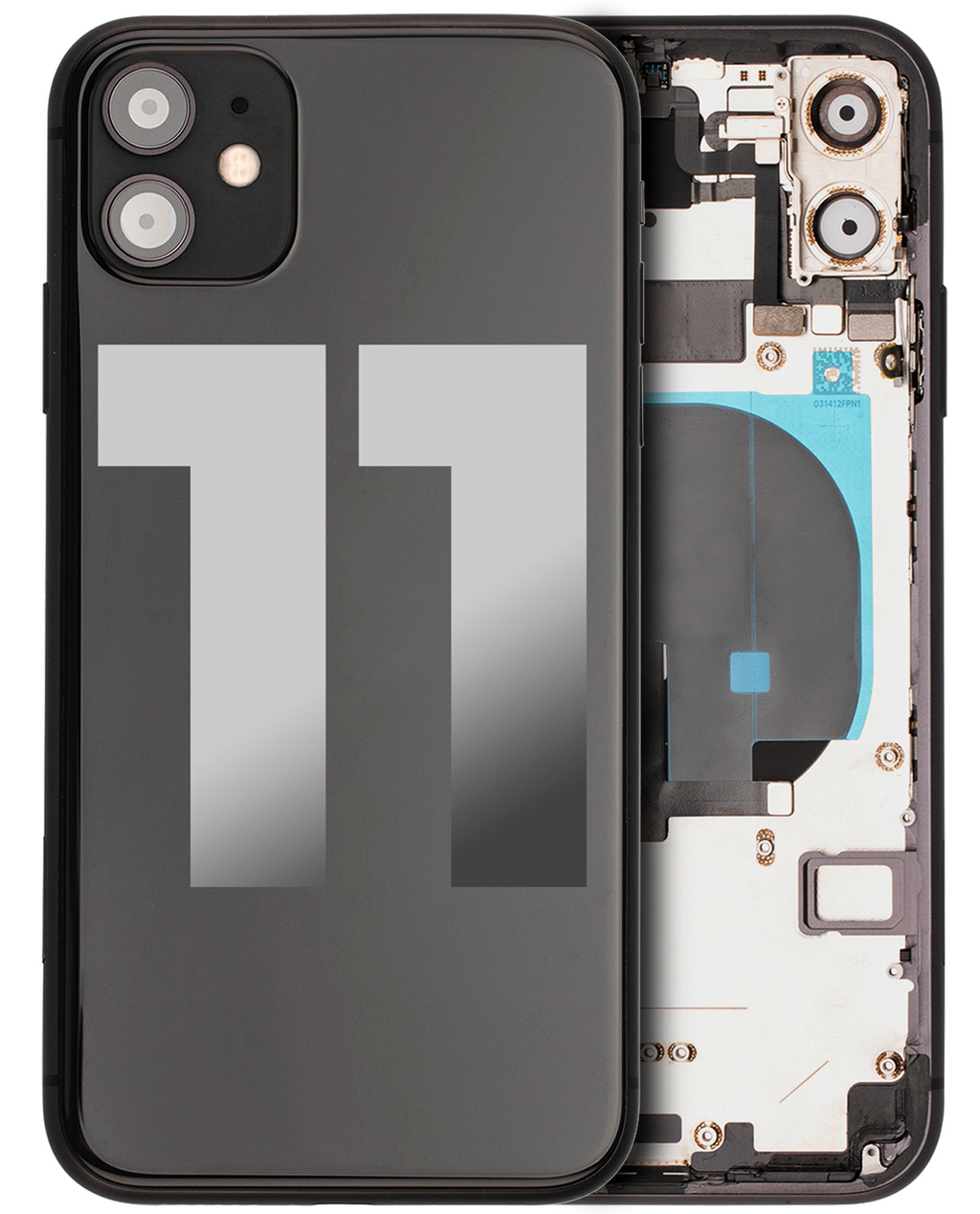 Backcover/Rahmen mit Small Components Pre-Installed für iPhone 11 (gebrauchter OEM-Ausbau, Qualität C) (Schwarz)