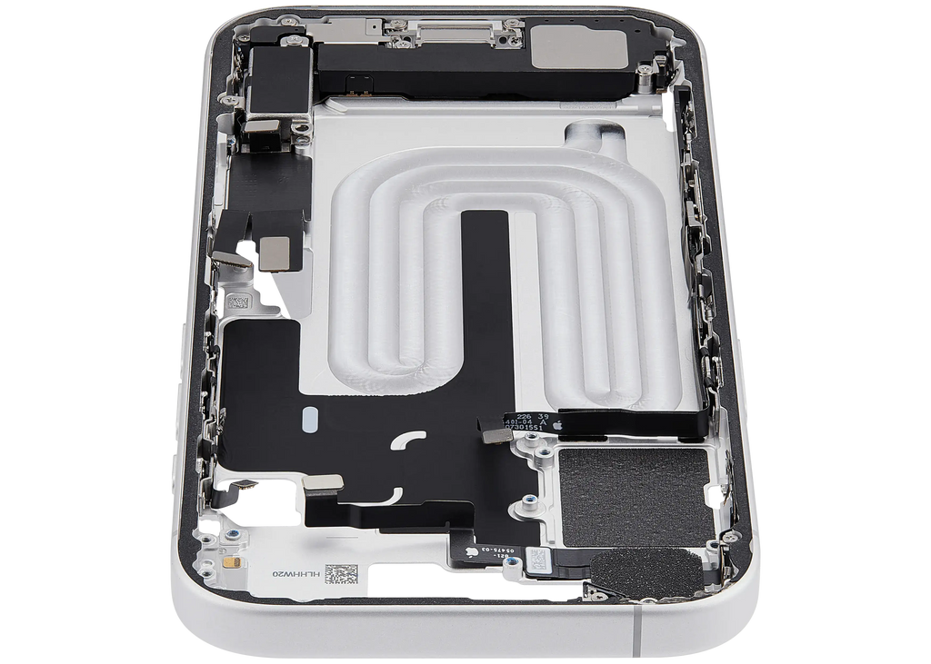 Midframe/Rahmen mit Ladebuchse Flex & Small Parts für iPhone 17 (EU / Global Version) (gebrauchter OEM-Ausbau, Qualität C) (Weiß)